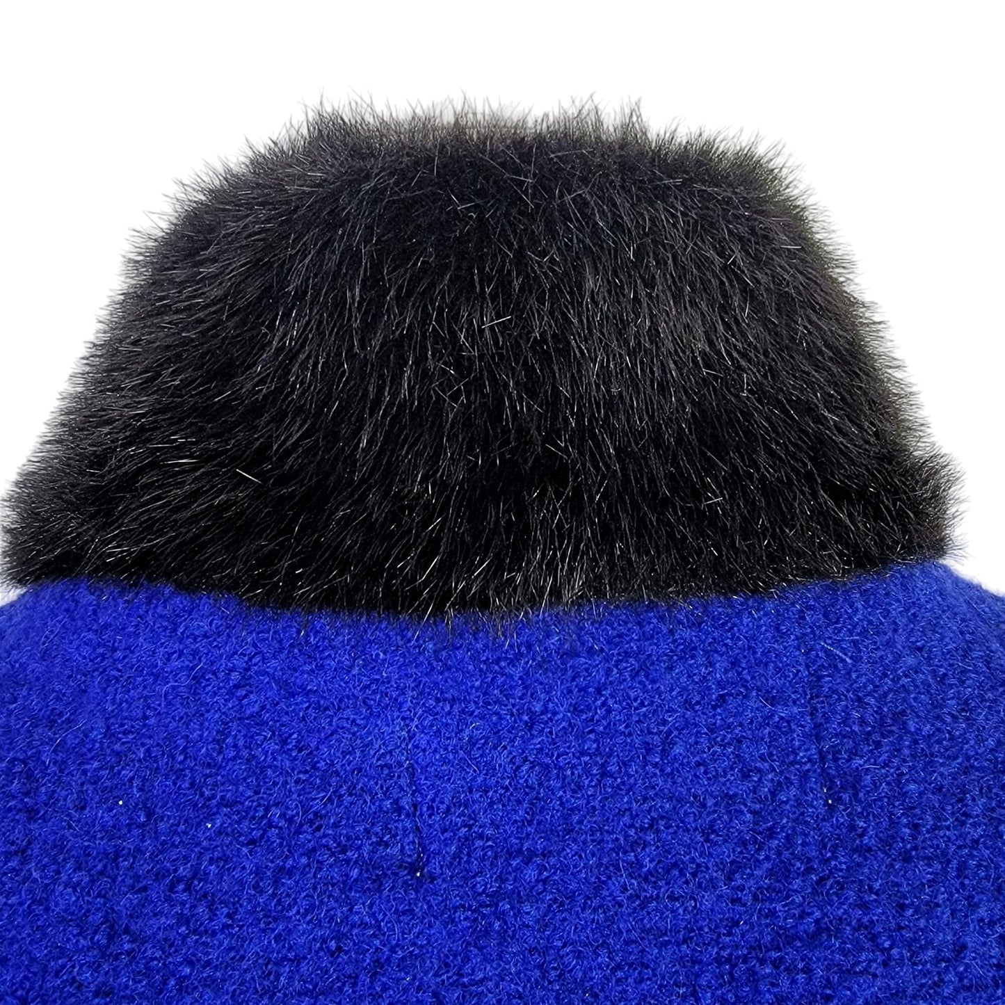 Vintage 80s Wool Jacket Women Large Blue Black Faux Fur Trim Coat