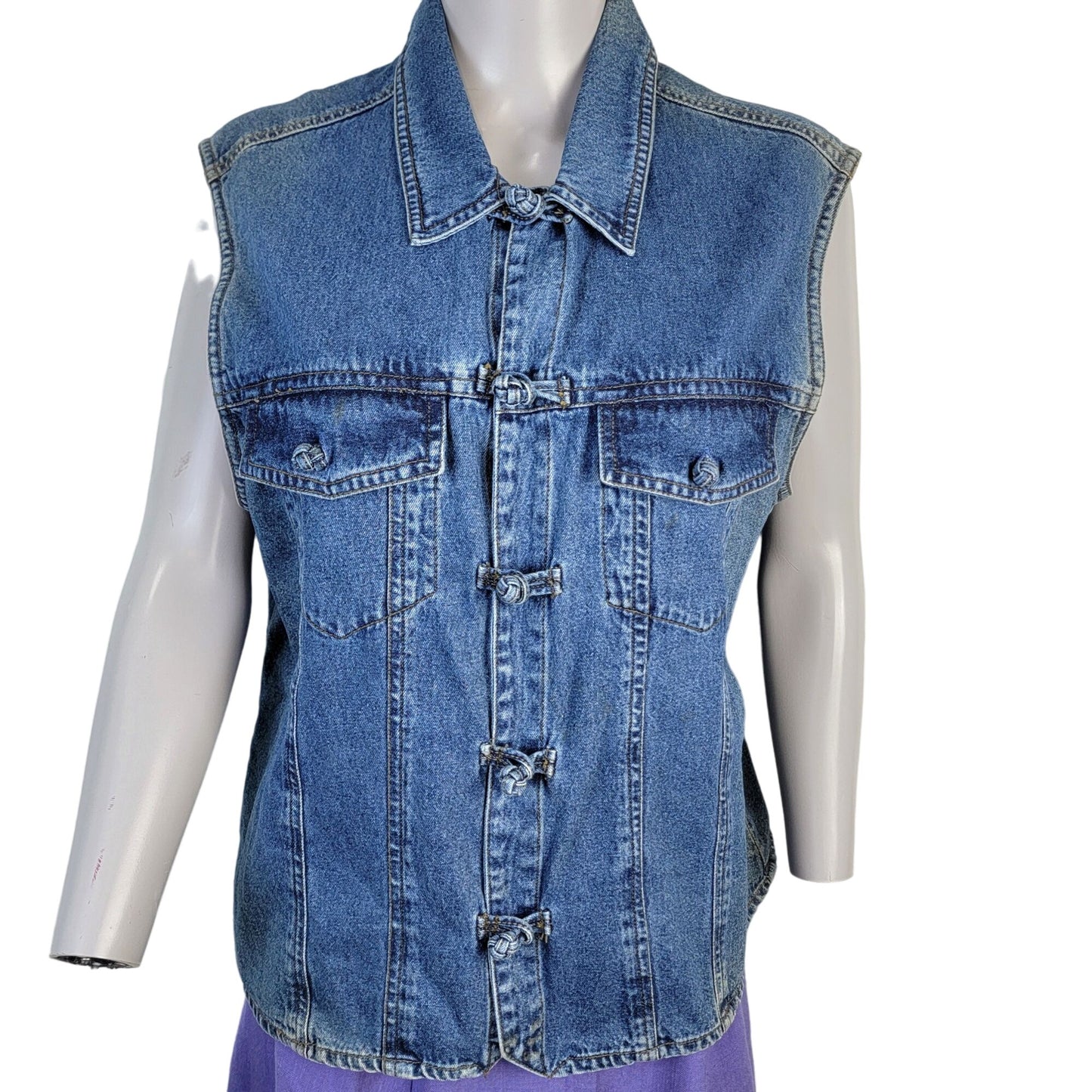Vintage 90s Sleeveless Denim Vest Jacket Women XL
