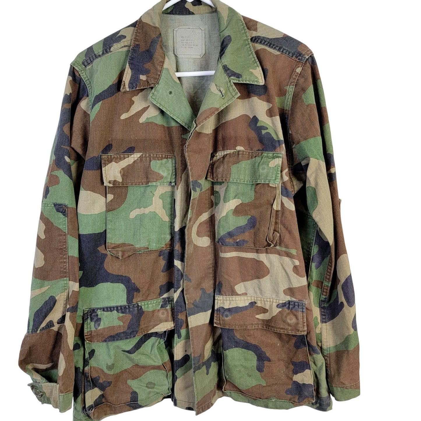 Woodland Camouflage Cargo Shirt Jacket Men Small Green Brown Military Camo