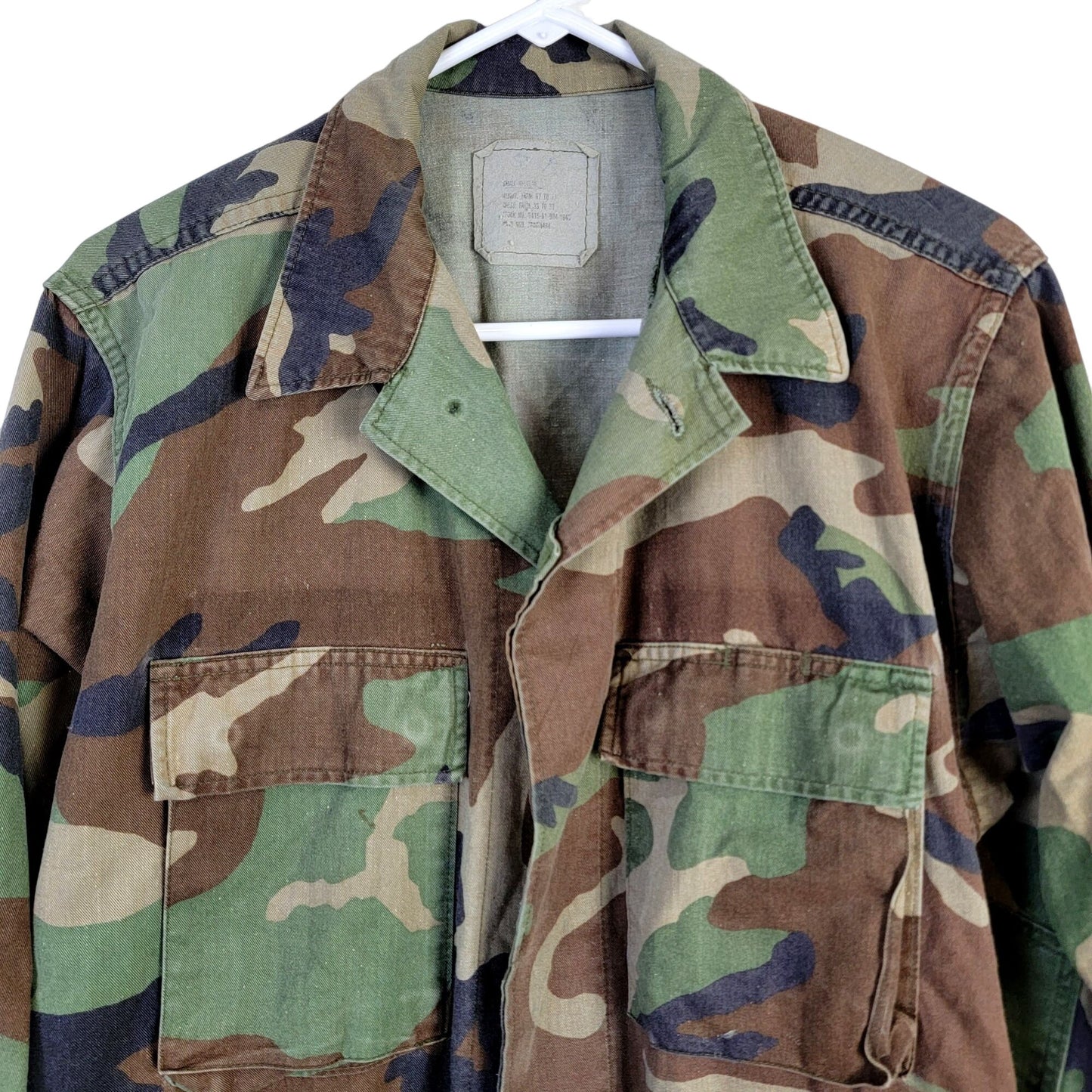 Woodland Camouflage Cargo Shirt Jacket Men Small Green Brown Military Camo