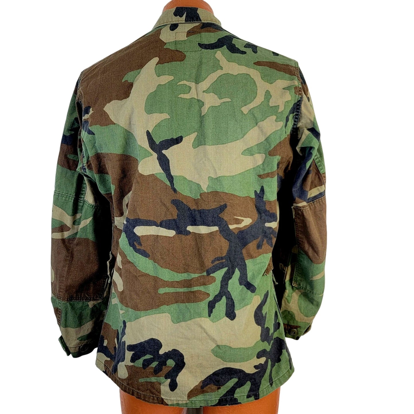 Woodland Camouflage Cargo Shirt Jacket Men Small Green Brown Military Camo