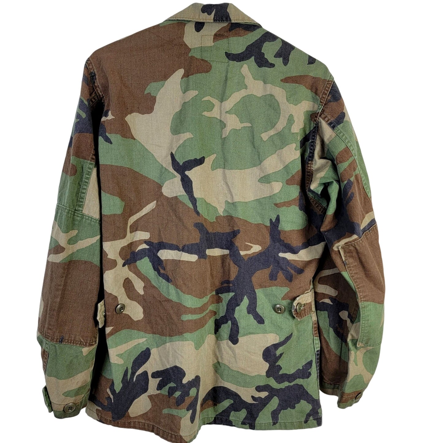 Woodland Camouflage Cargo Shirt Jacket Men Small Green Brown Military Camo