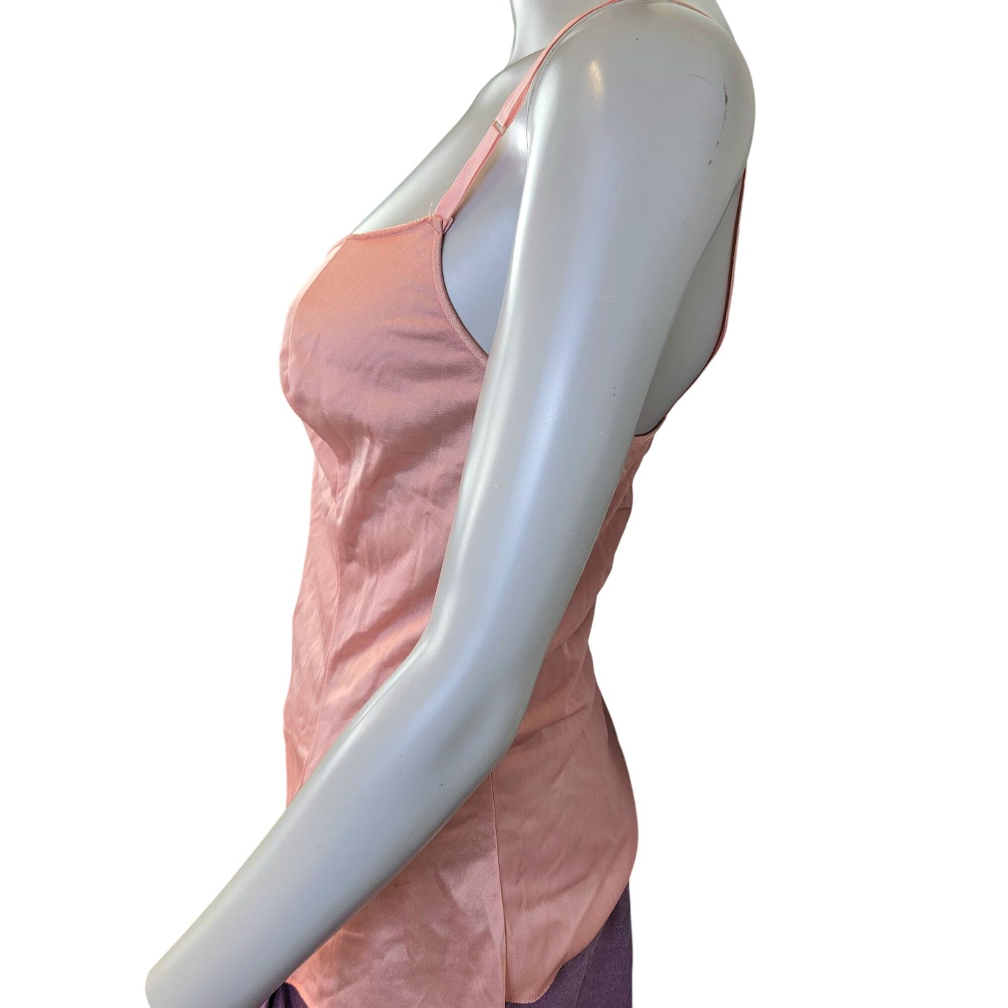 Vintage 70s Nylon Cami Shirt Women Small Pink Tank Top Spaghetti Strap
