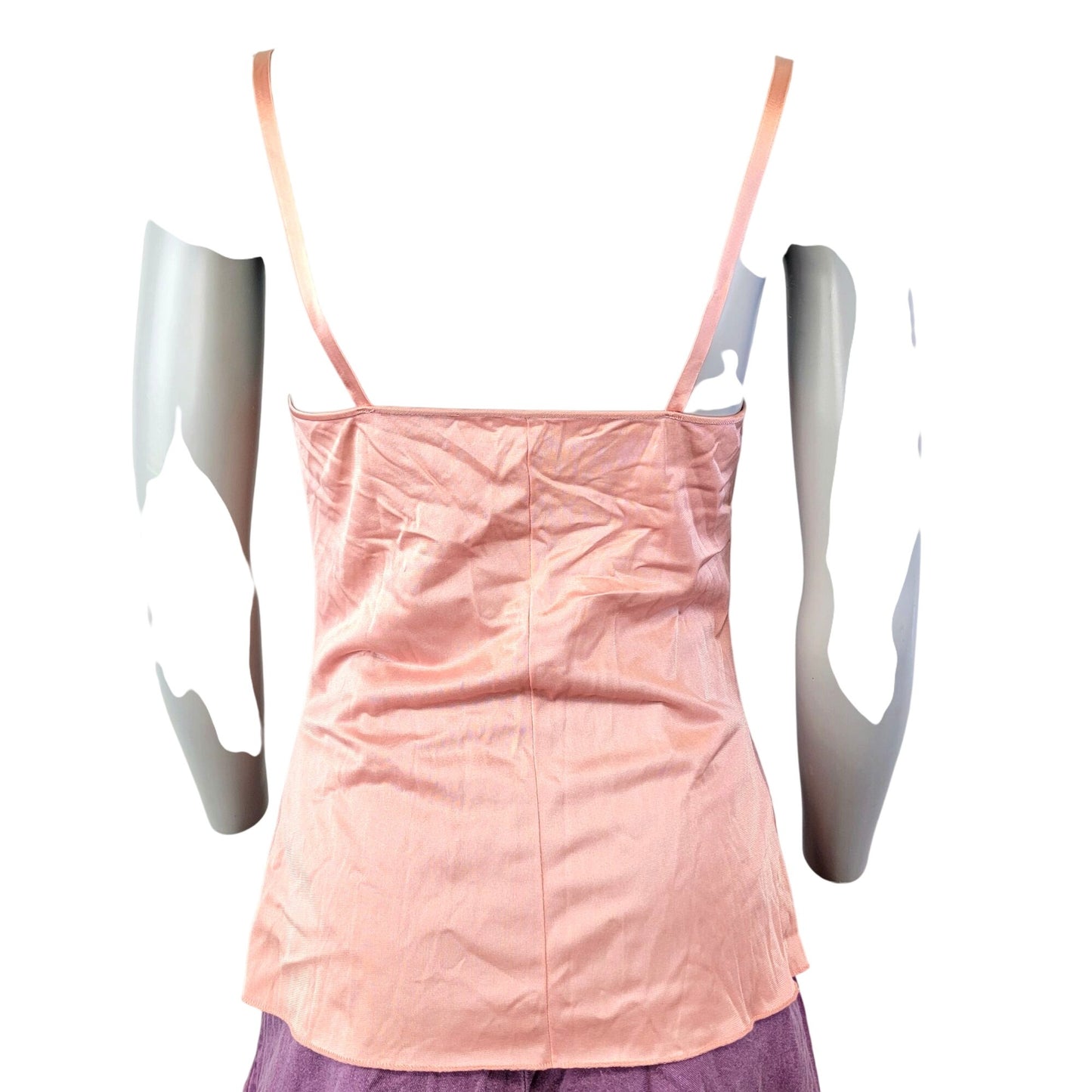 Vintage 70s Nylon Cami Shirt Women Small Pink Tank Top Spaghetti Strap