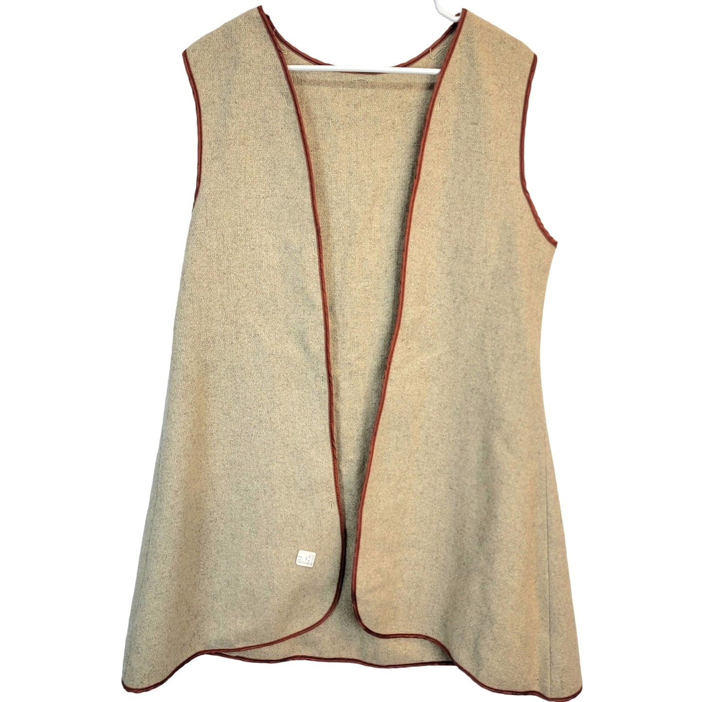 Vintage 70s Long Wool Vest Women XL Jacket Open Cardigan Beige Orange