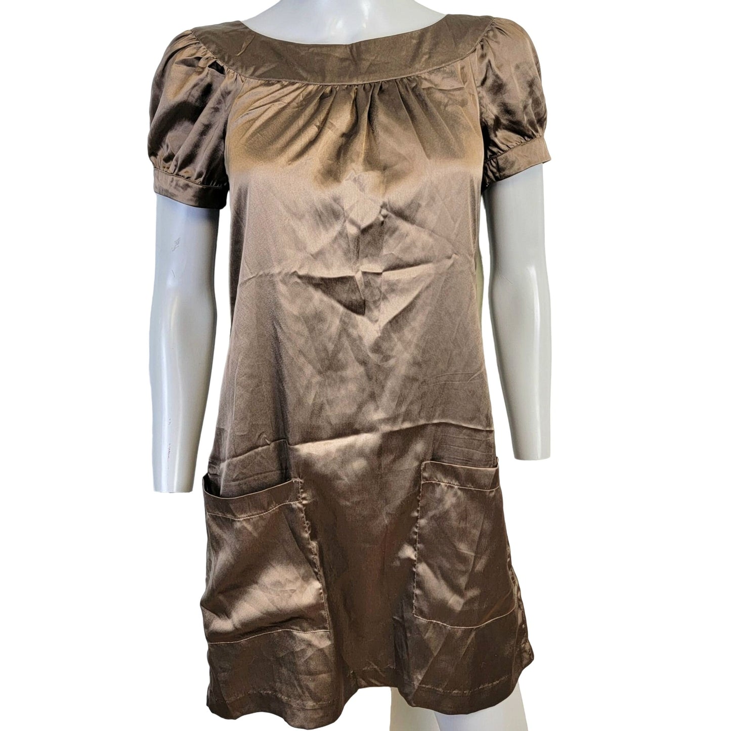 Vintage 90s Satin A-line Mini Dress Women Small Brown