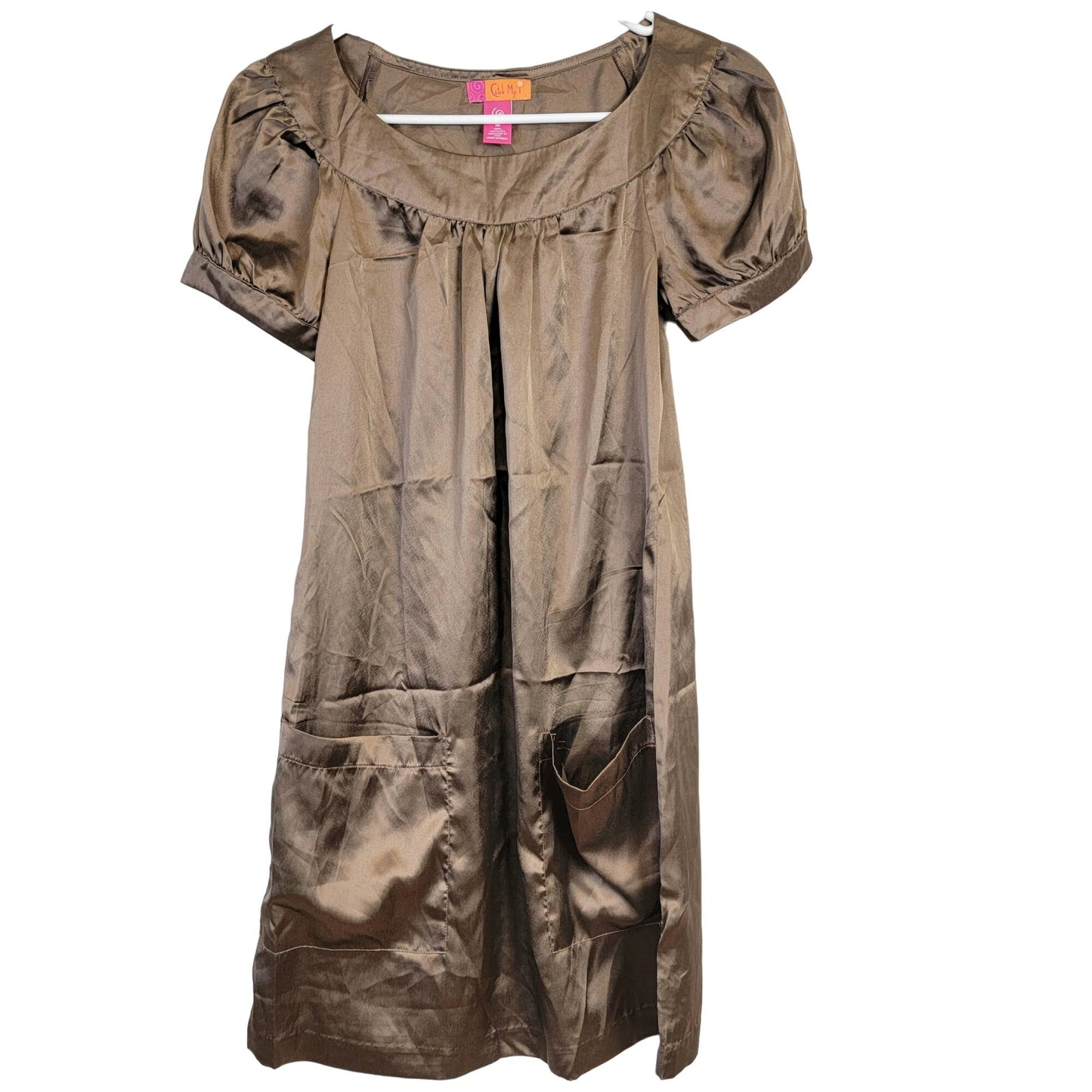 Vintage 90s Satin A-line Mini Dress Women Small Brown