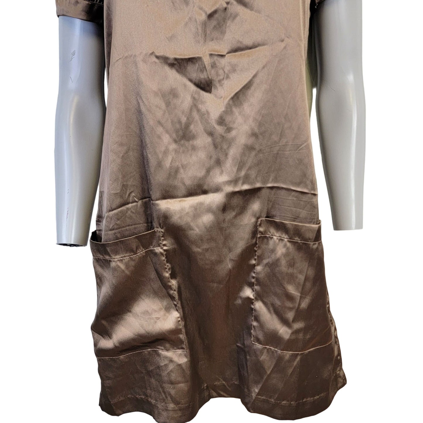 Vintage 90s Satin A-line Mini Dress Women Small Brown