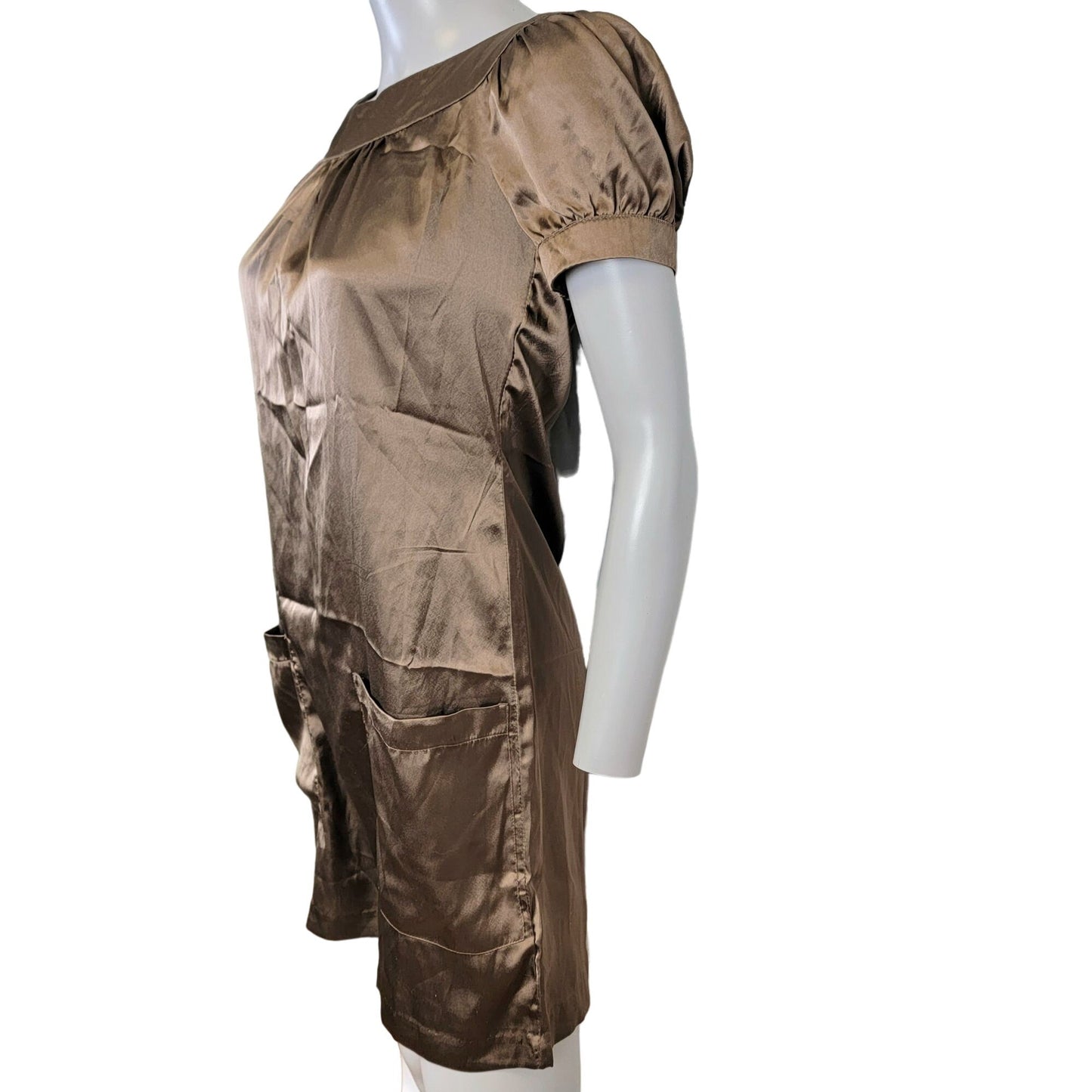 Vintage 90s Satin A-line Mini Dress Women Small Brown