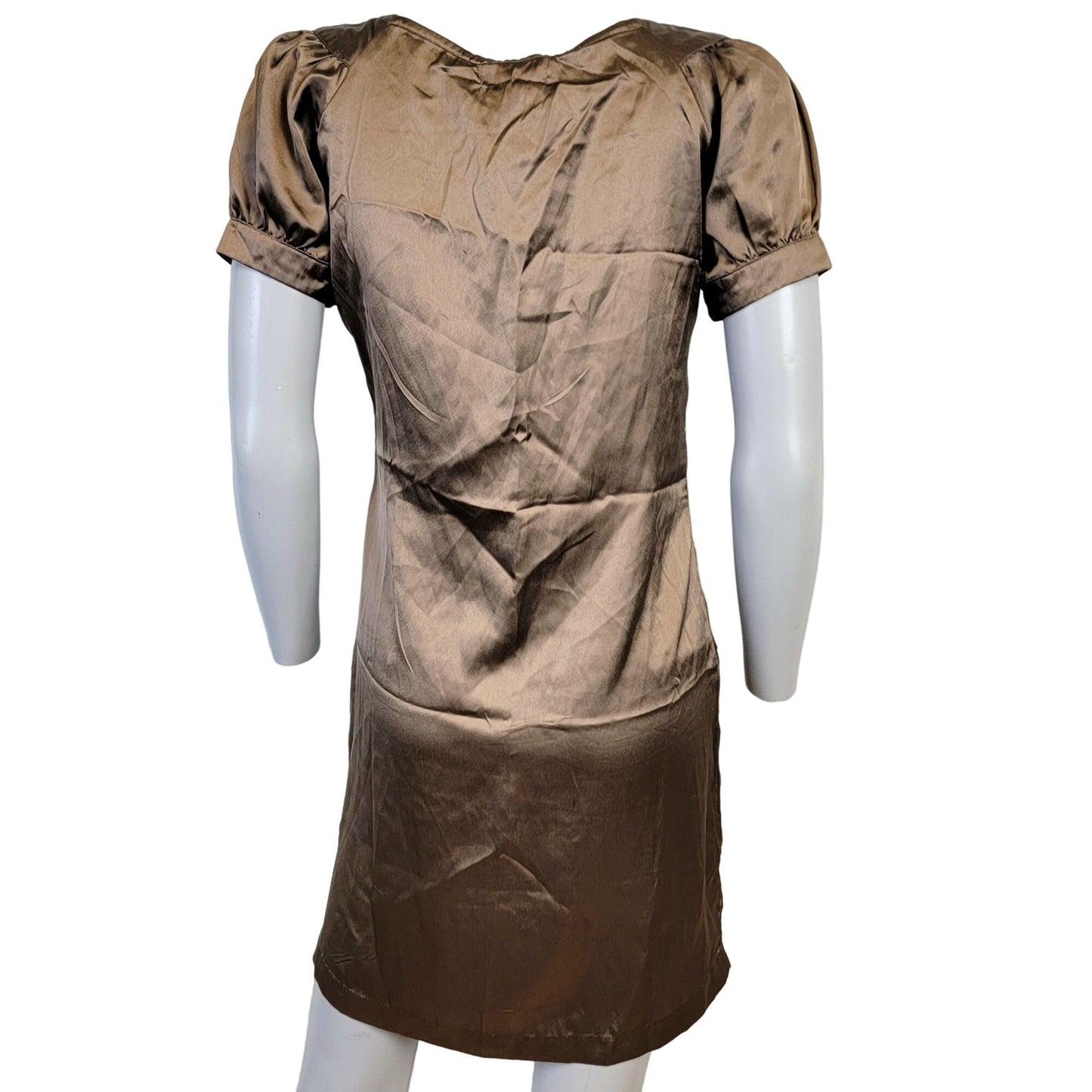 Vintage 90s Satin A-line Mini Dress Women Small Brown