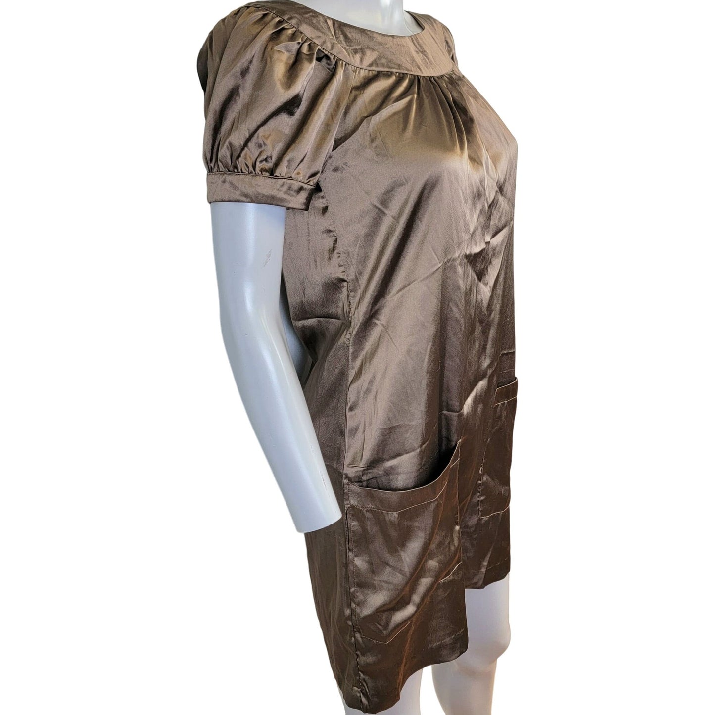 Vintage 90s Satin A-line Mini Dress Women Small Brown