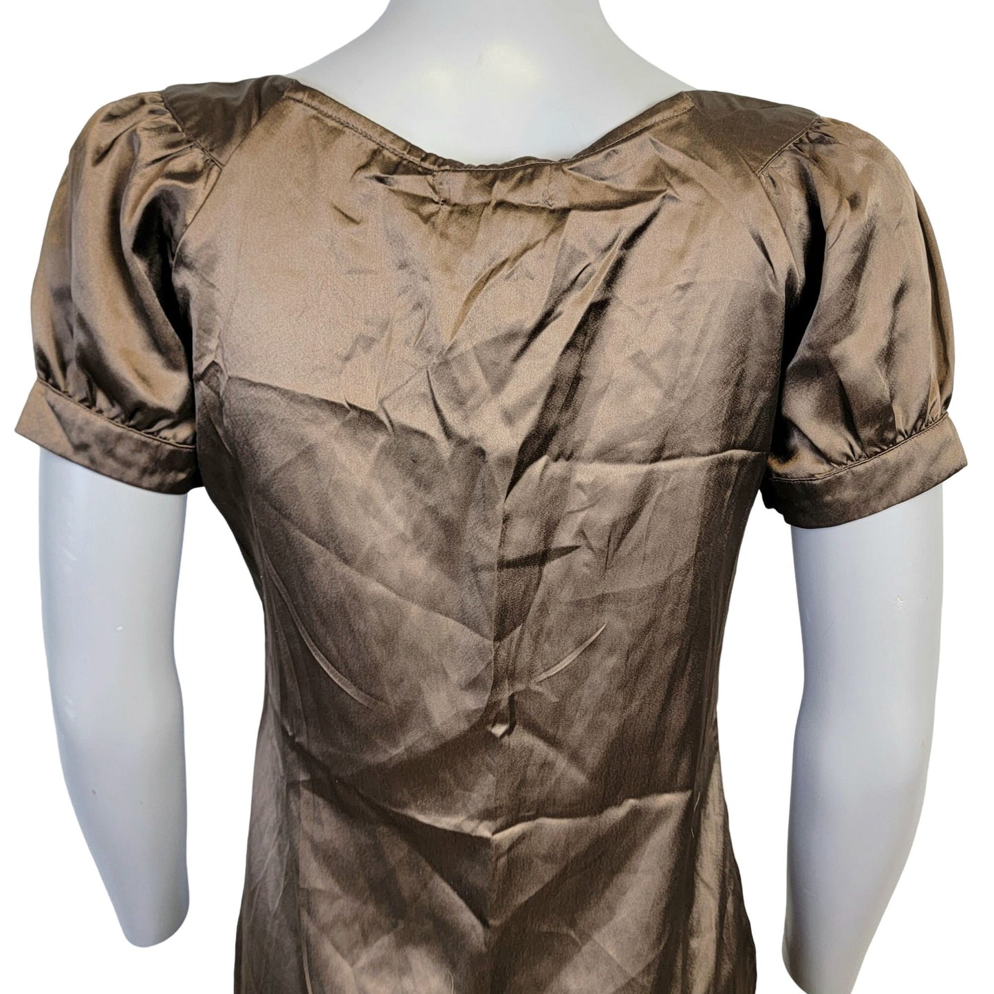 Vintage 90s Satin A-line Mini Dress Women Small Brown