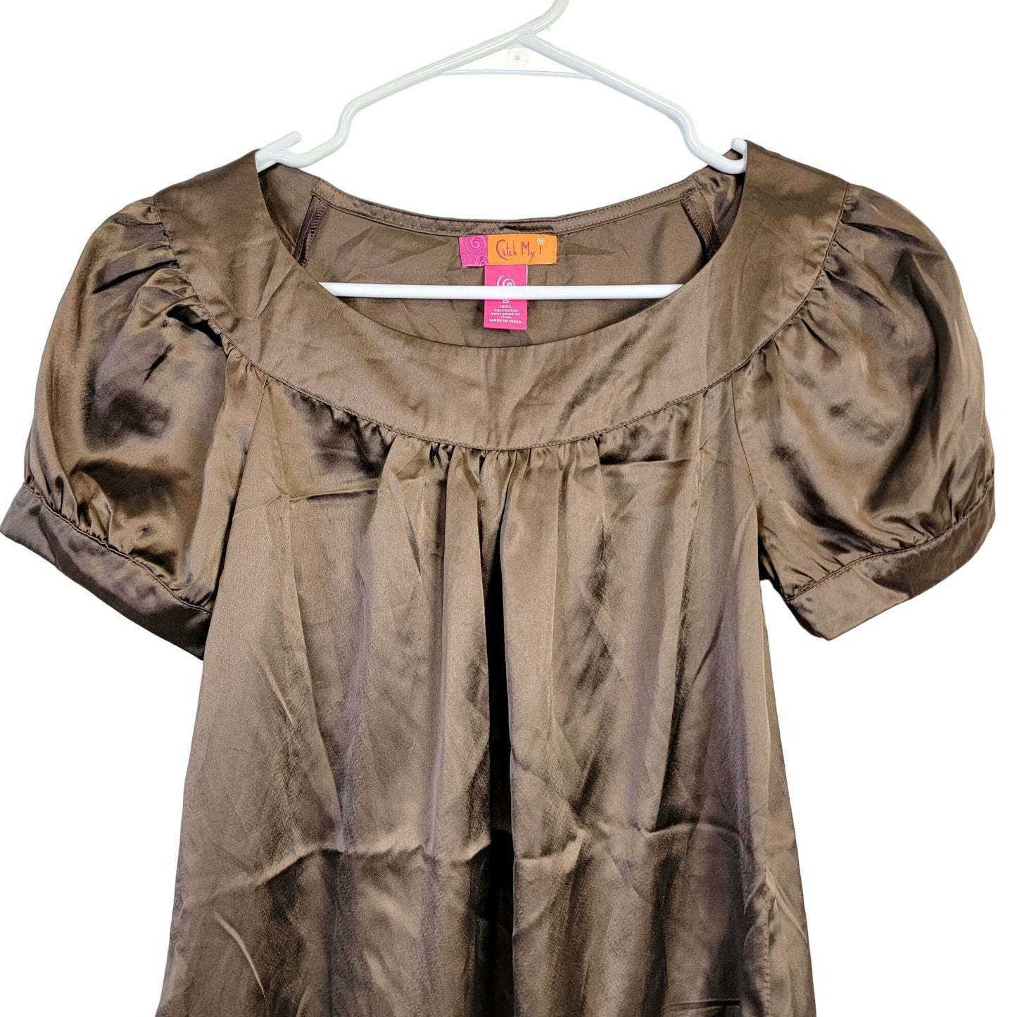 Vintage 90s Satin A-line Mini Dress Women Small Brown