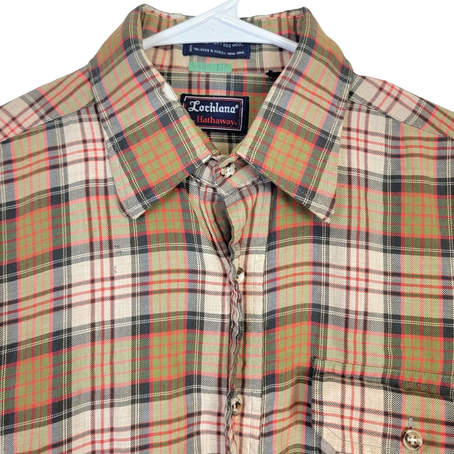 Vintage 70s Wool Flannel Shirt Men Large Retro Plaid Button Top