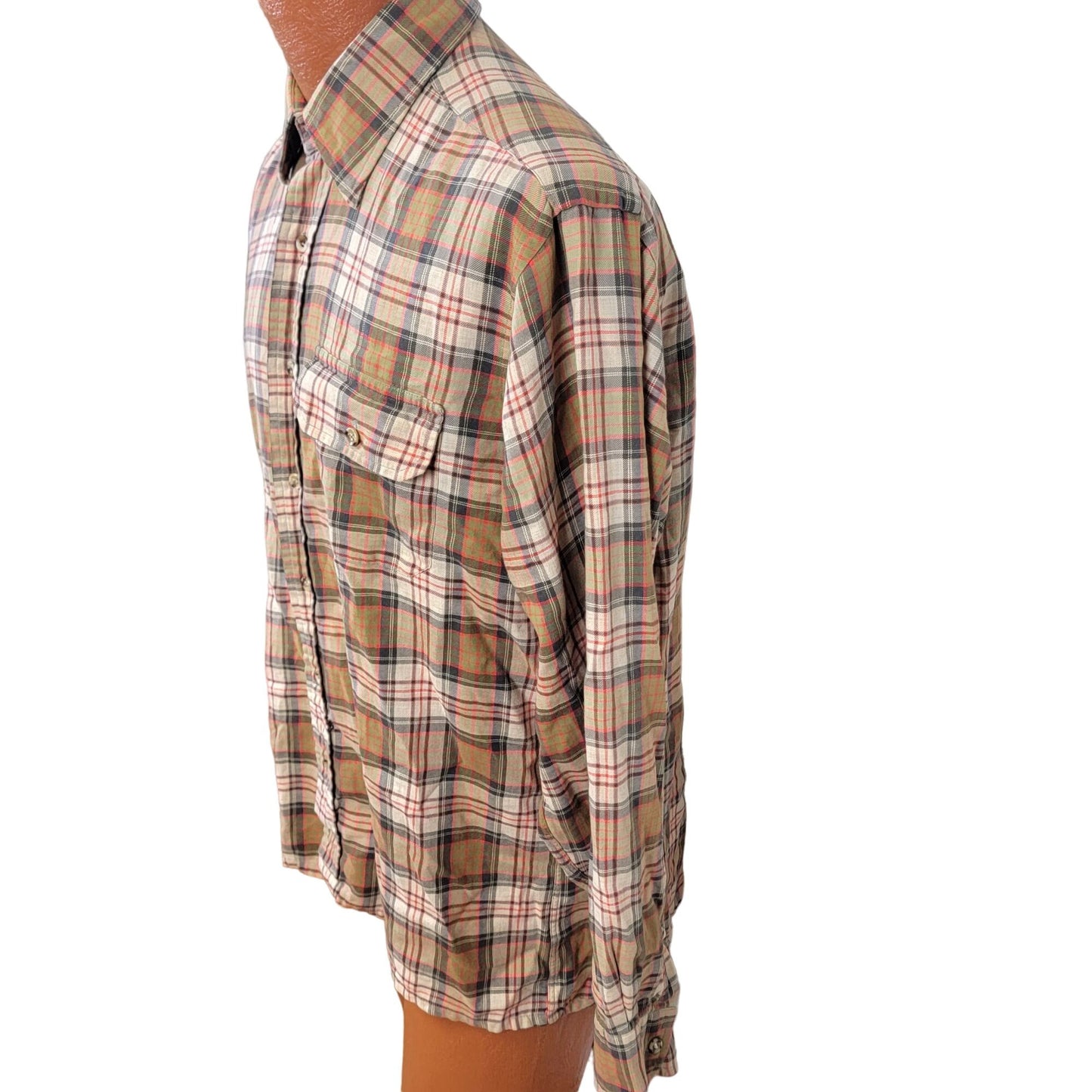 Vintage 70s Wool Flannel Shirt Men Large Retro Plaid Button Top