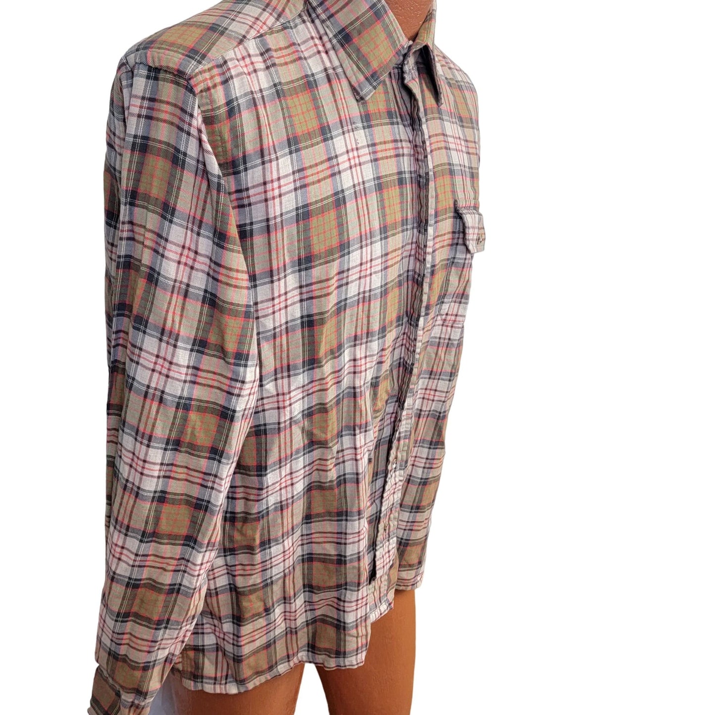 Vintage 70s Wool Flannel Shirt Men Large Retro Plaid Button Top