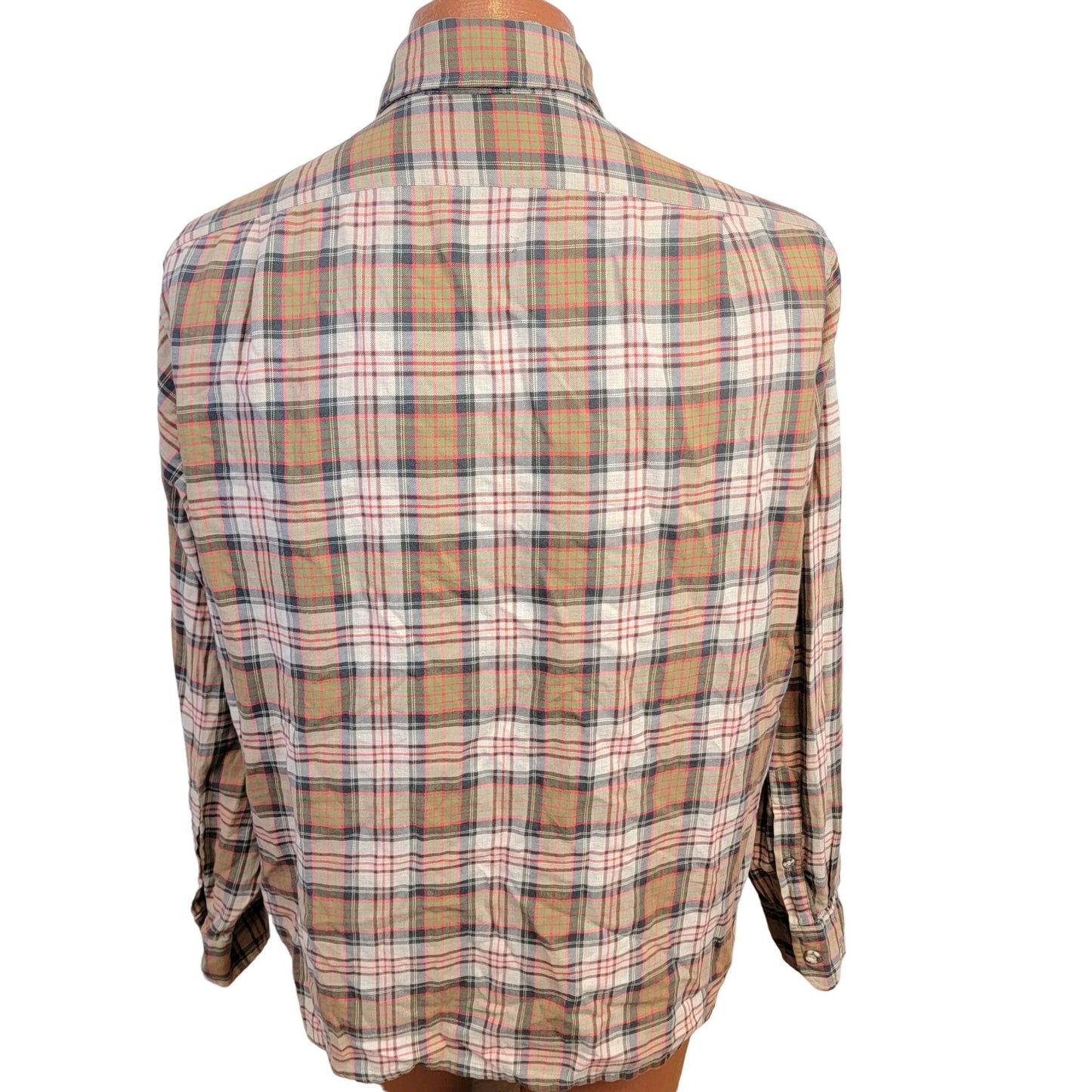 Vintage 70s Wool Flannel Shirt Men Large Retro Plaid Button Top