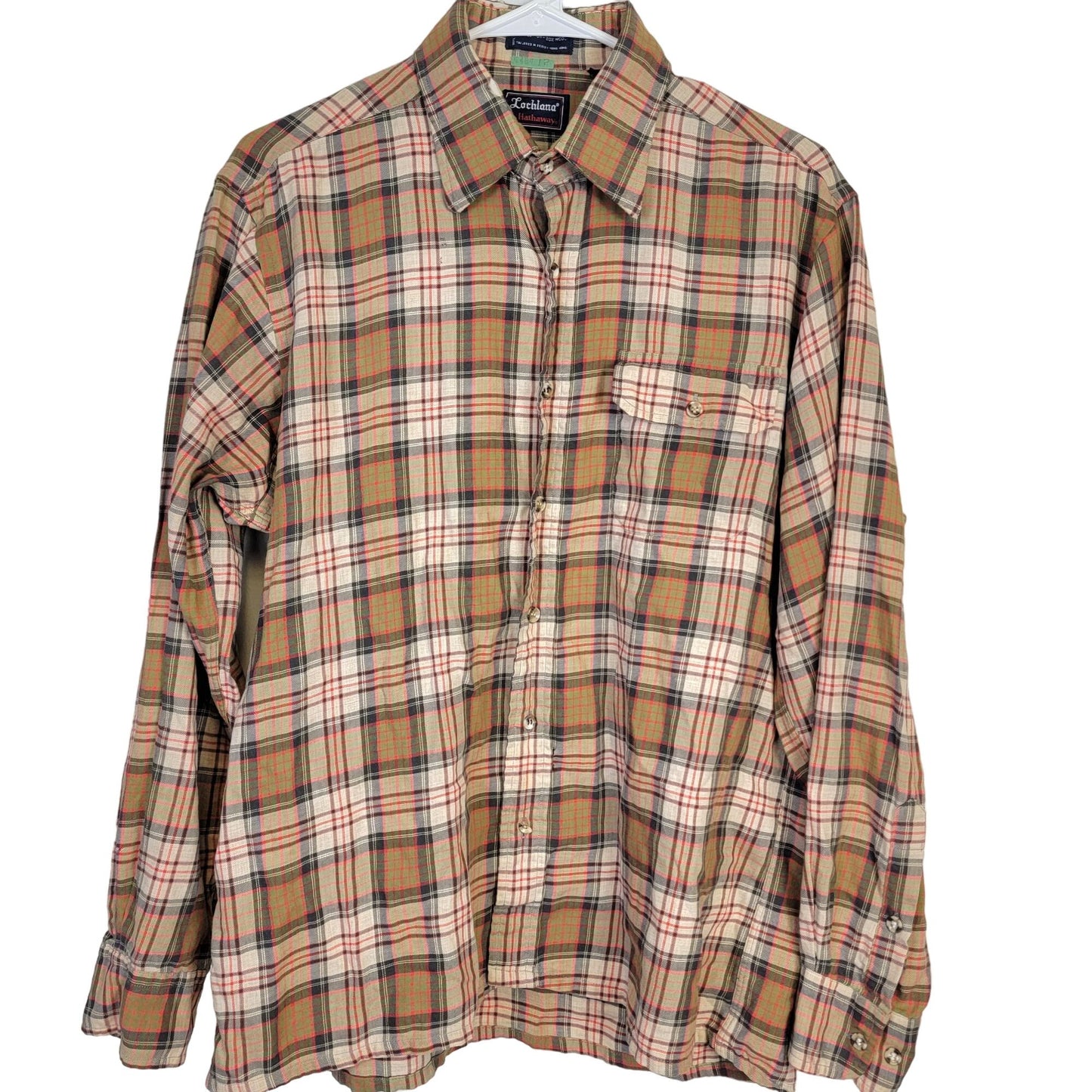 Vintage 70s Wool Flannel Shirt Men Large Retro Plaid Button Top
