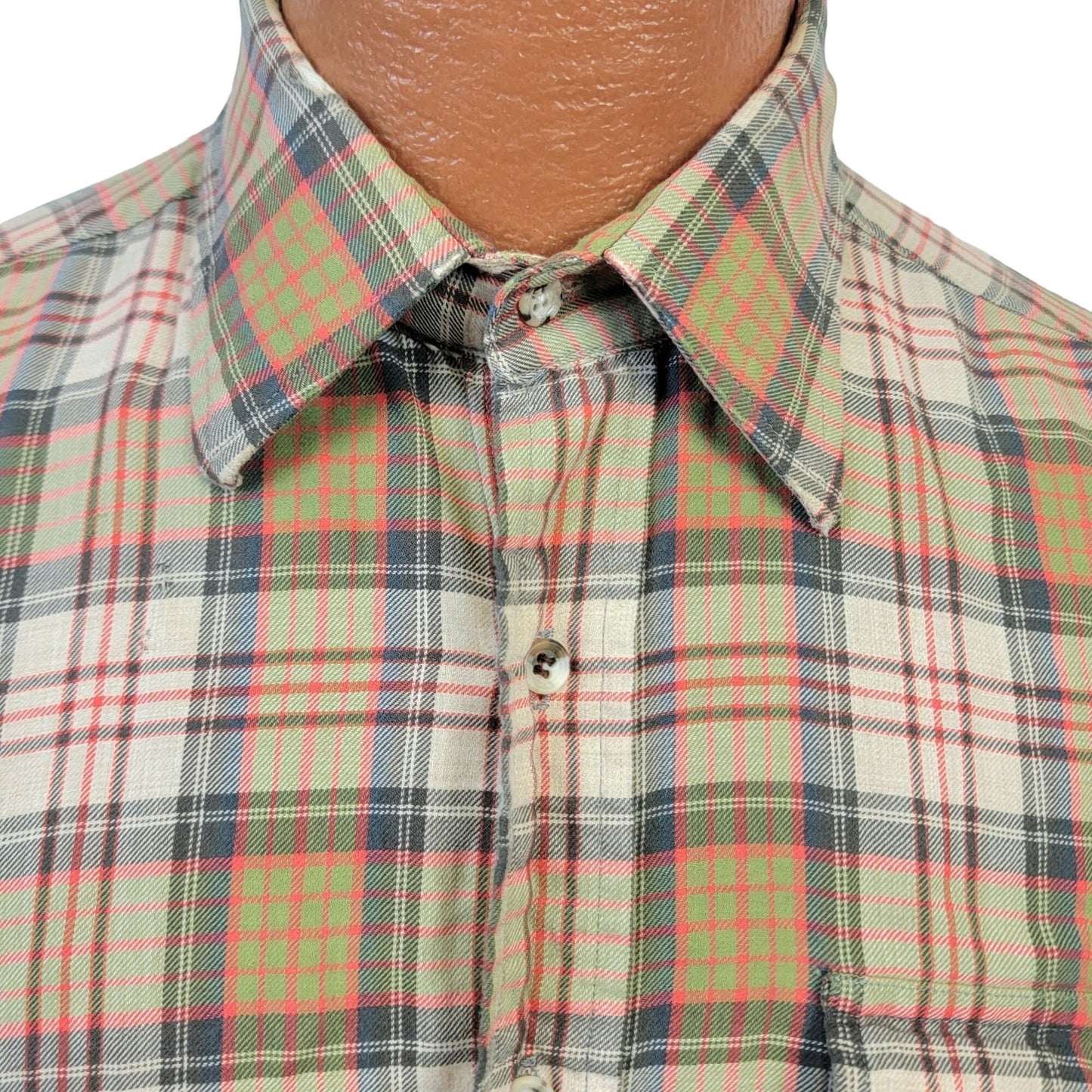 Vintage 70s Wool Flannel Shirt Men Large Retro Plaid Button Top