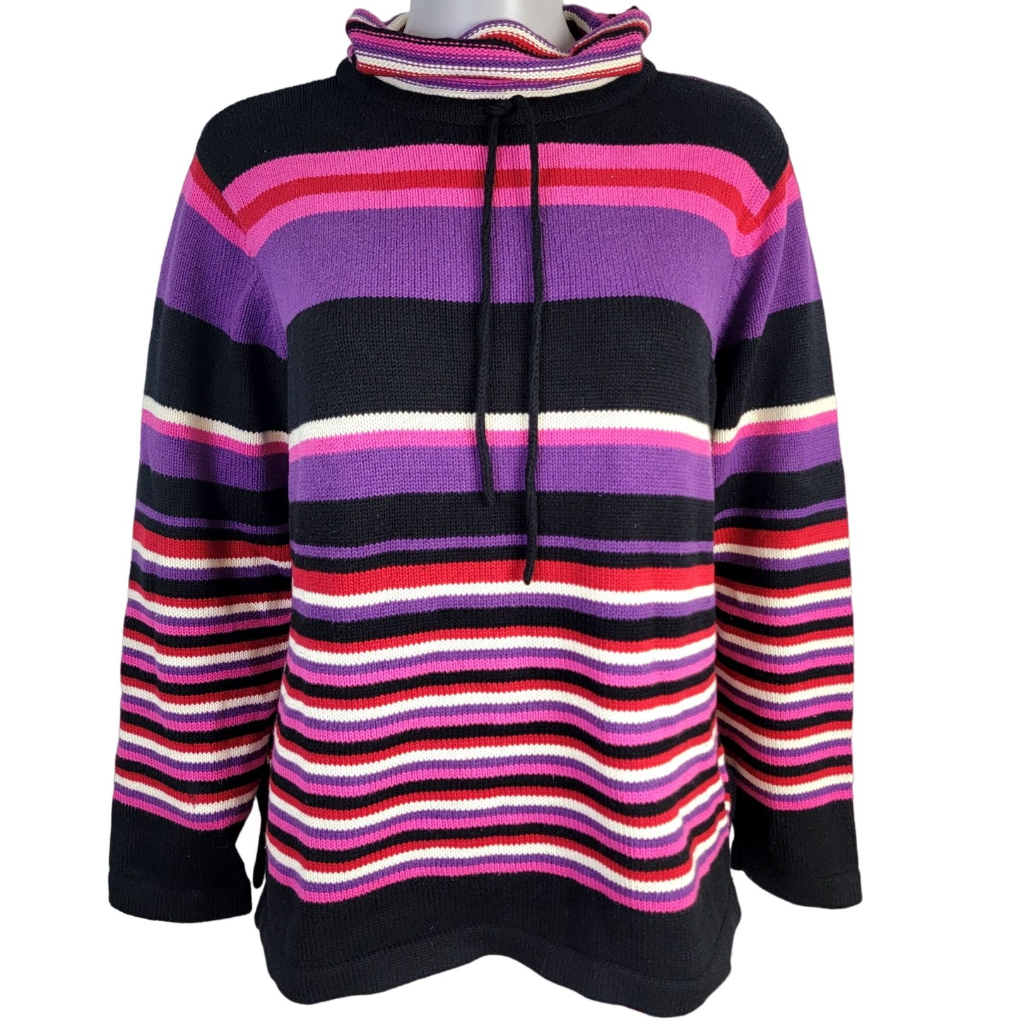 Liz Claiborne Vintage Y2K Stripe Sweater Women XL Petite Top Black Pink Winter