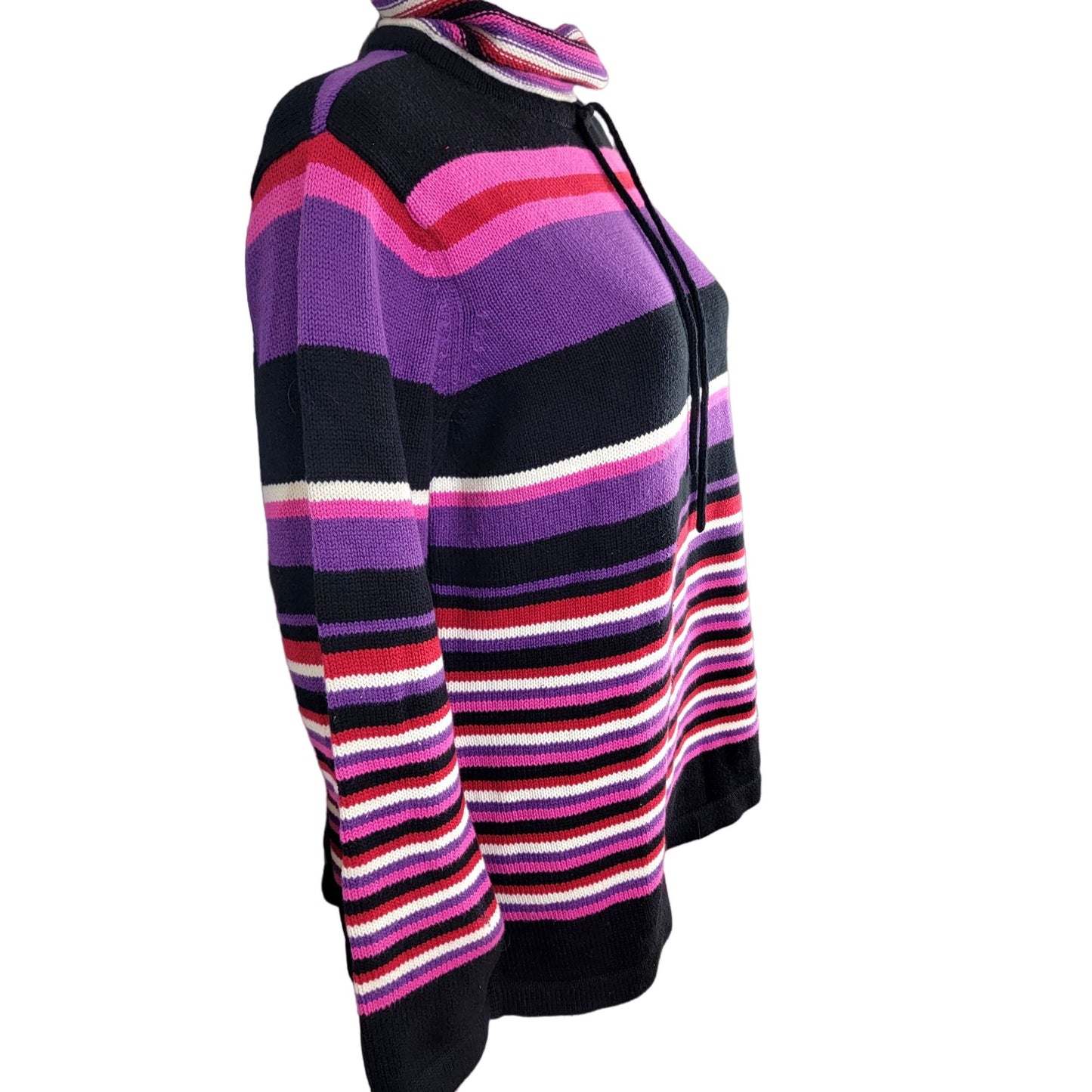 Liz Claiborne Vintage Y2K Stripe Sweater Women XL Petite Top Black Pink Winter