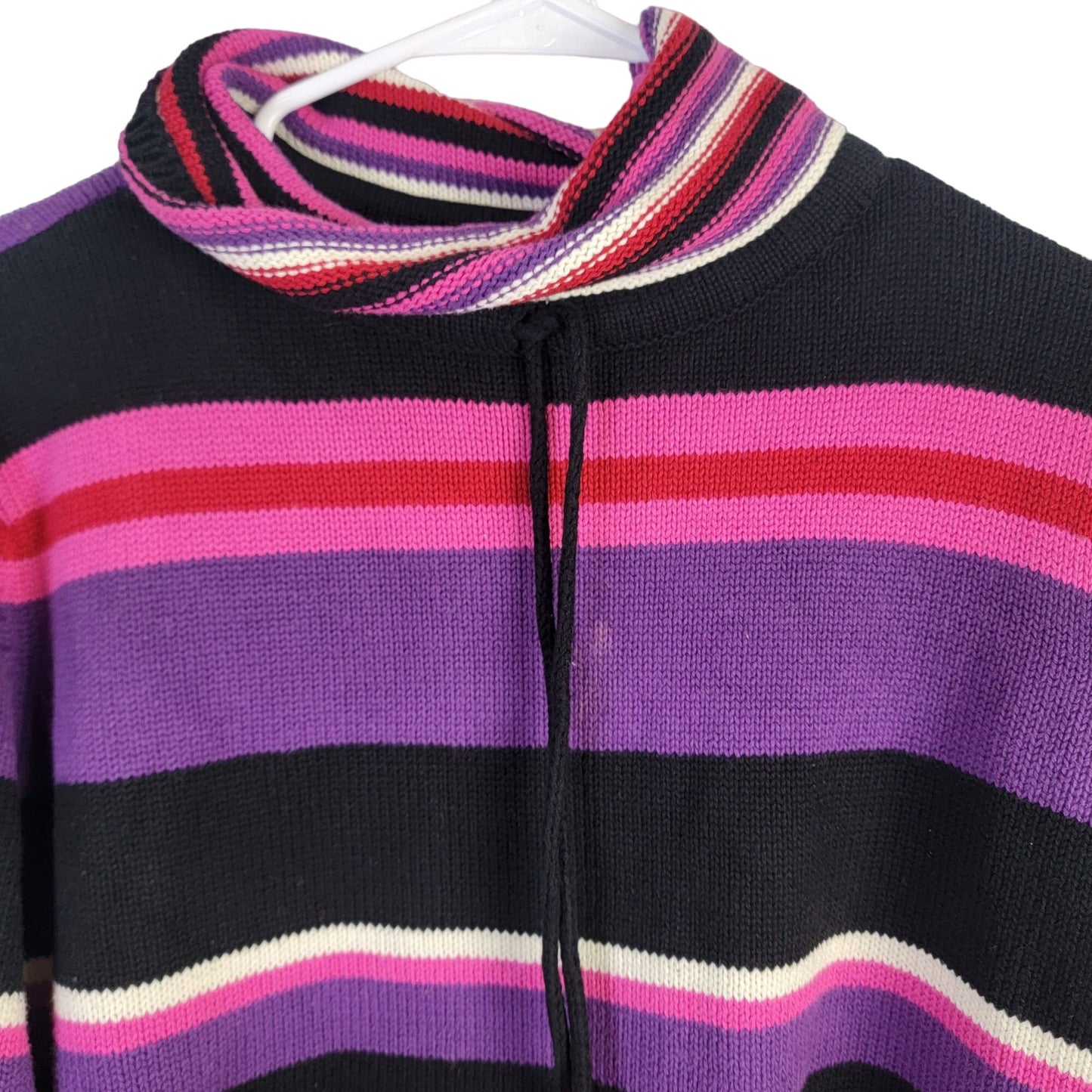 Liz Claiborne Vintage Y2K Stripe Sweater Women XL Petite Top Black Pink Winter