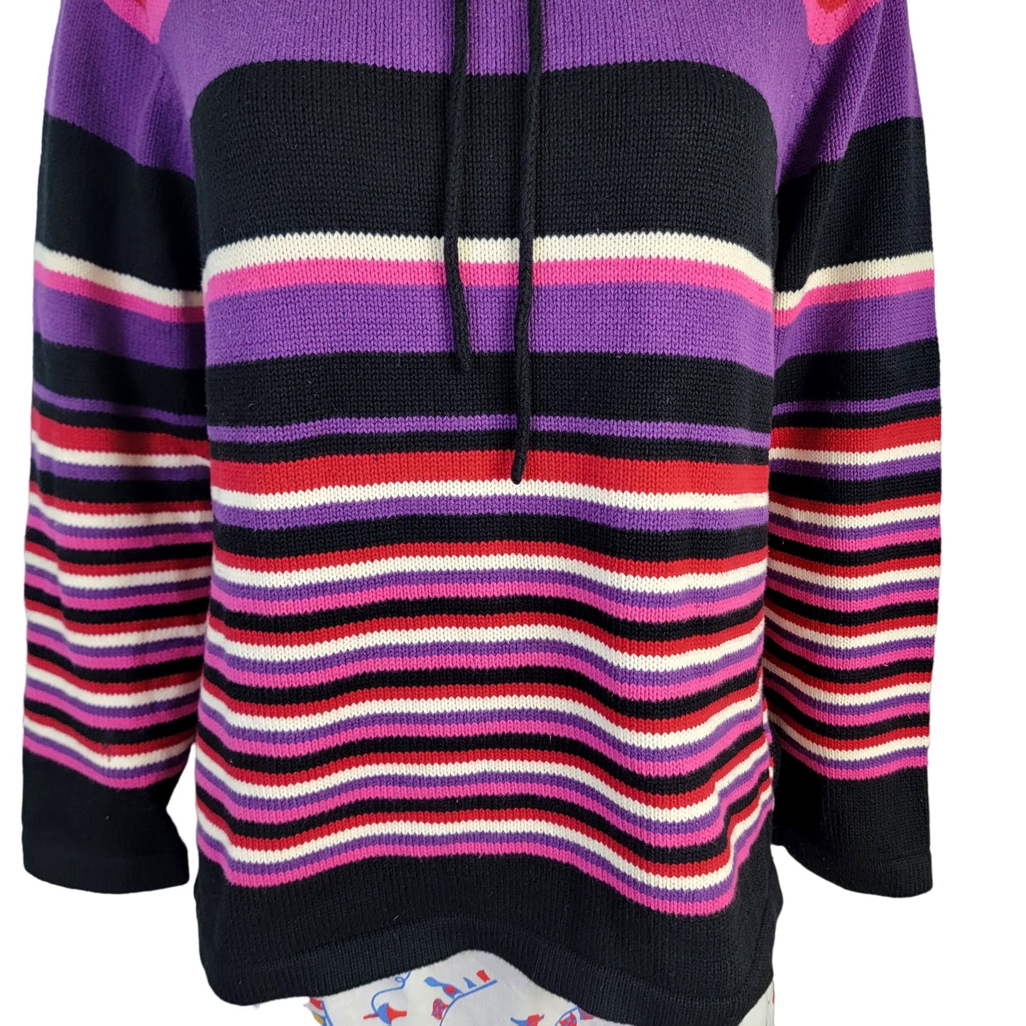 Liz Claiborne Vintage Y2K Stripe Sweater Women XL Petite Top Black Pink Winter