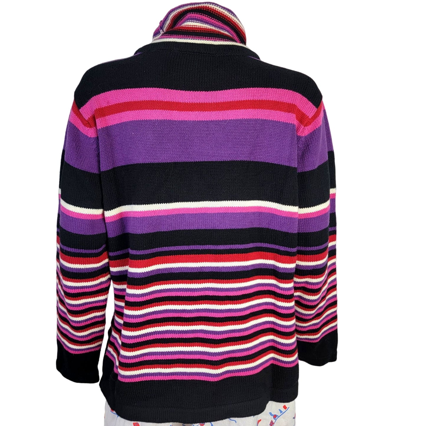 Liz Claiborne Vintage Y2K Stripe Sweater Women XL Petite Top Black Pink Winter