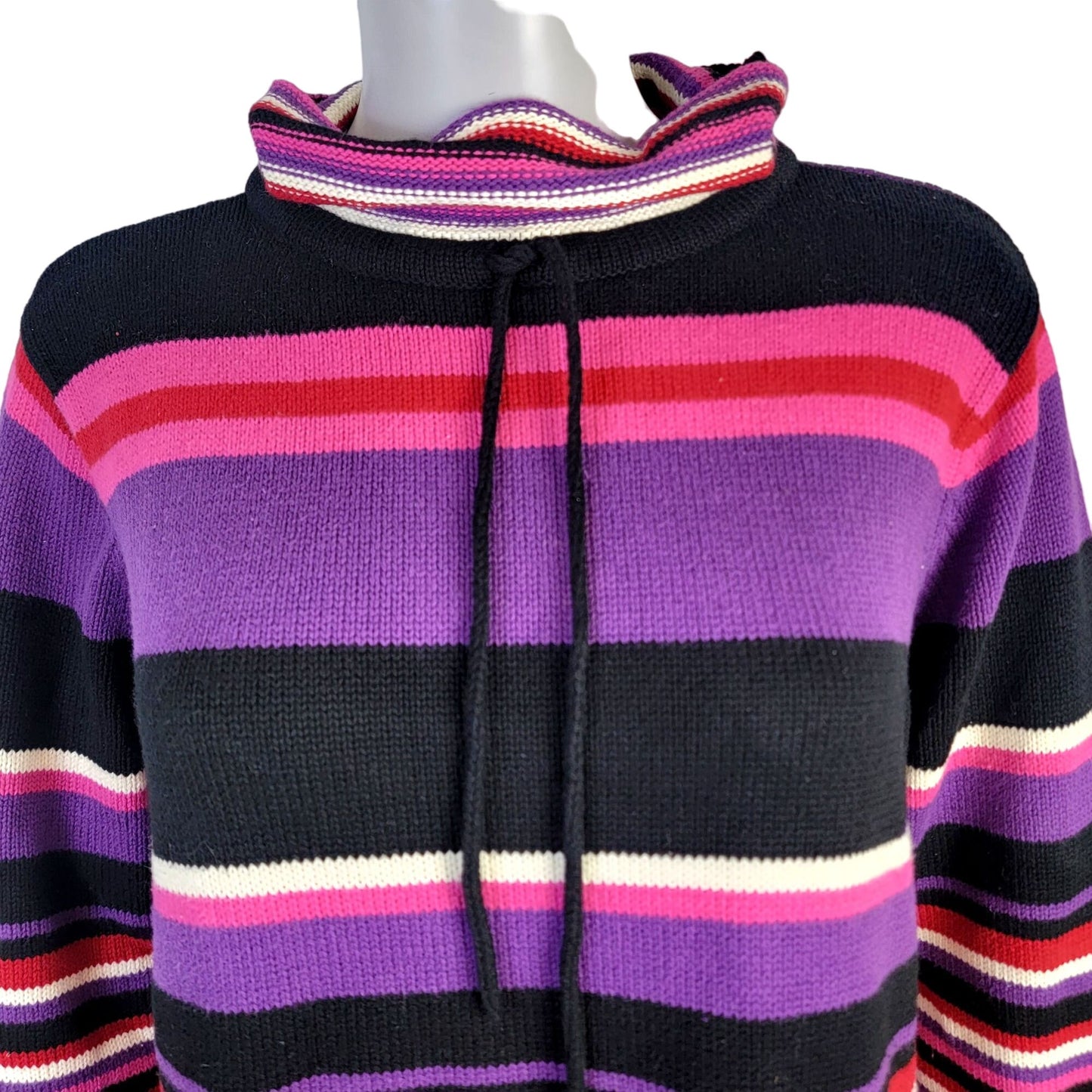 Liz Claiborne Vintage Y2K Stripe Sweater Women XL Petite Top Black Pink Winter