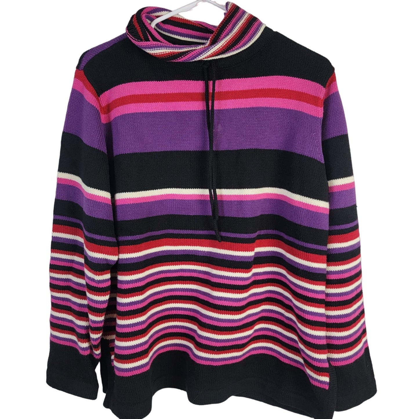 Liz Claiborne Vintage Y2K Stripe Sweater Women XL Petite Top Black Pink Winter
