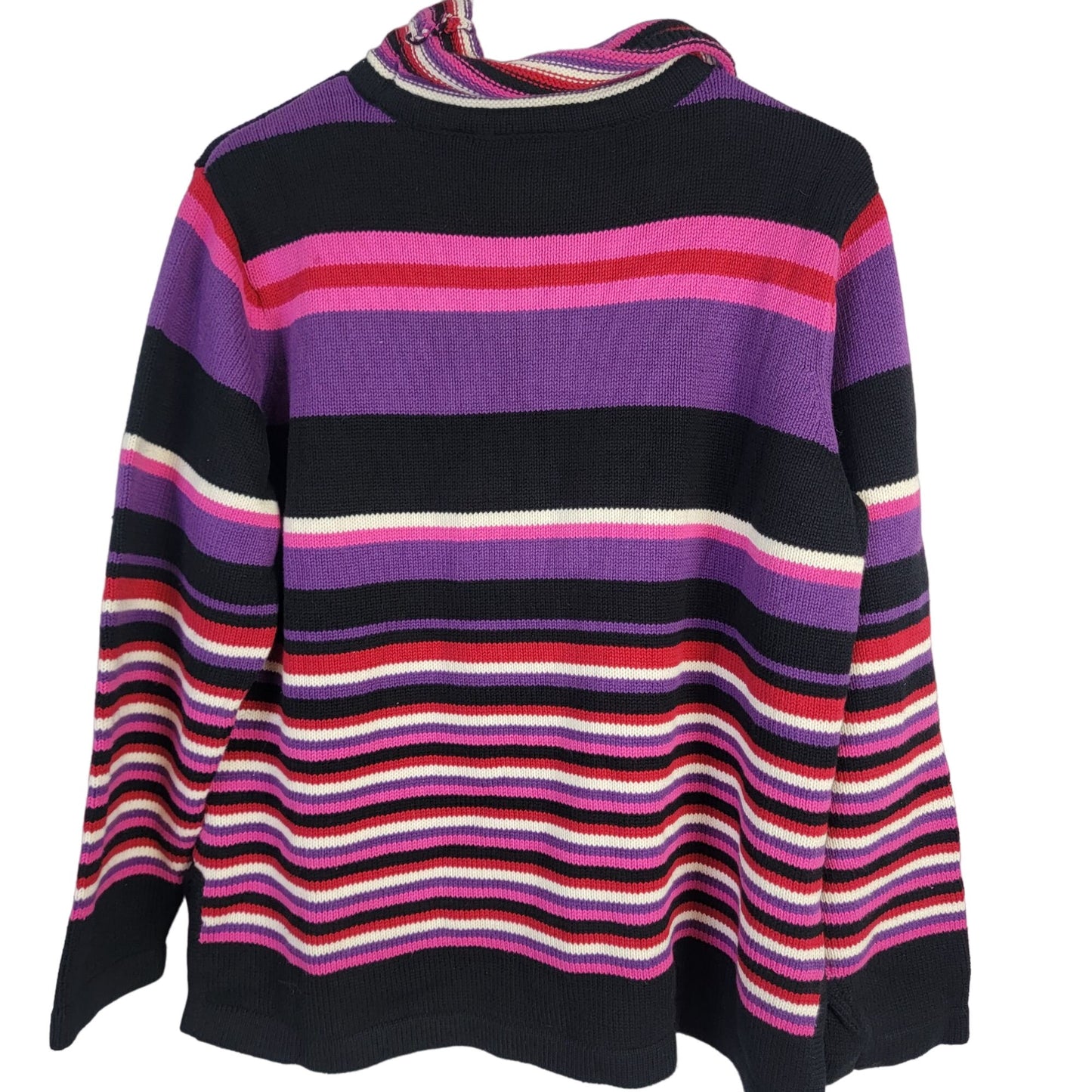 Liz Claiborne Vintage Y2K Stripe Sweater Women XL Petite Top Black Pink Winter