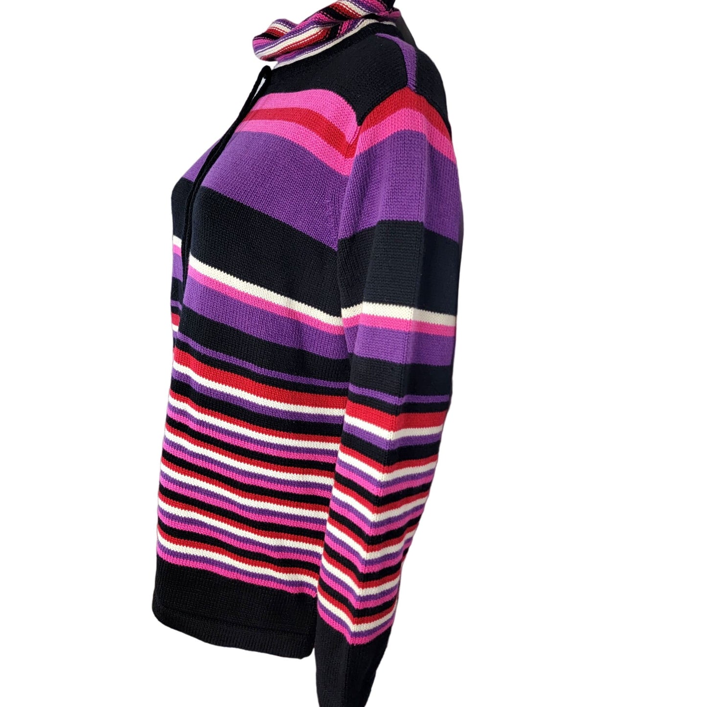 Liz Claiborne Vintage Y2K Stripe Sweater Women XL Petite Top Black Pink Winter