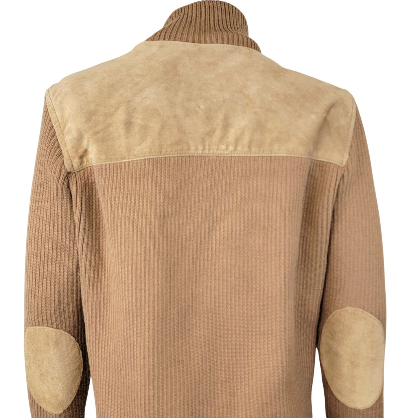 Vintage 90s Suede Leather Jacket Women Large Tan Ribbed Sleeve Zip Elbow Patch L