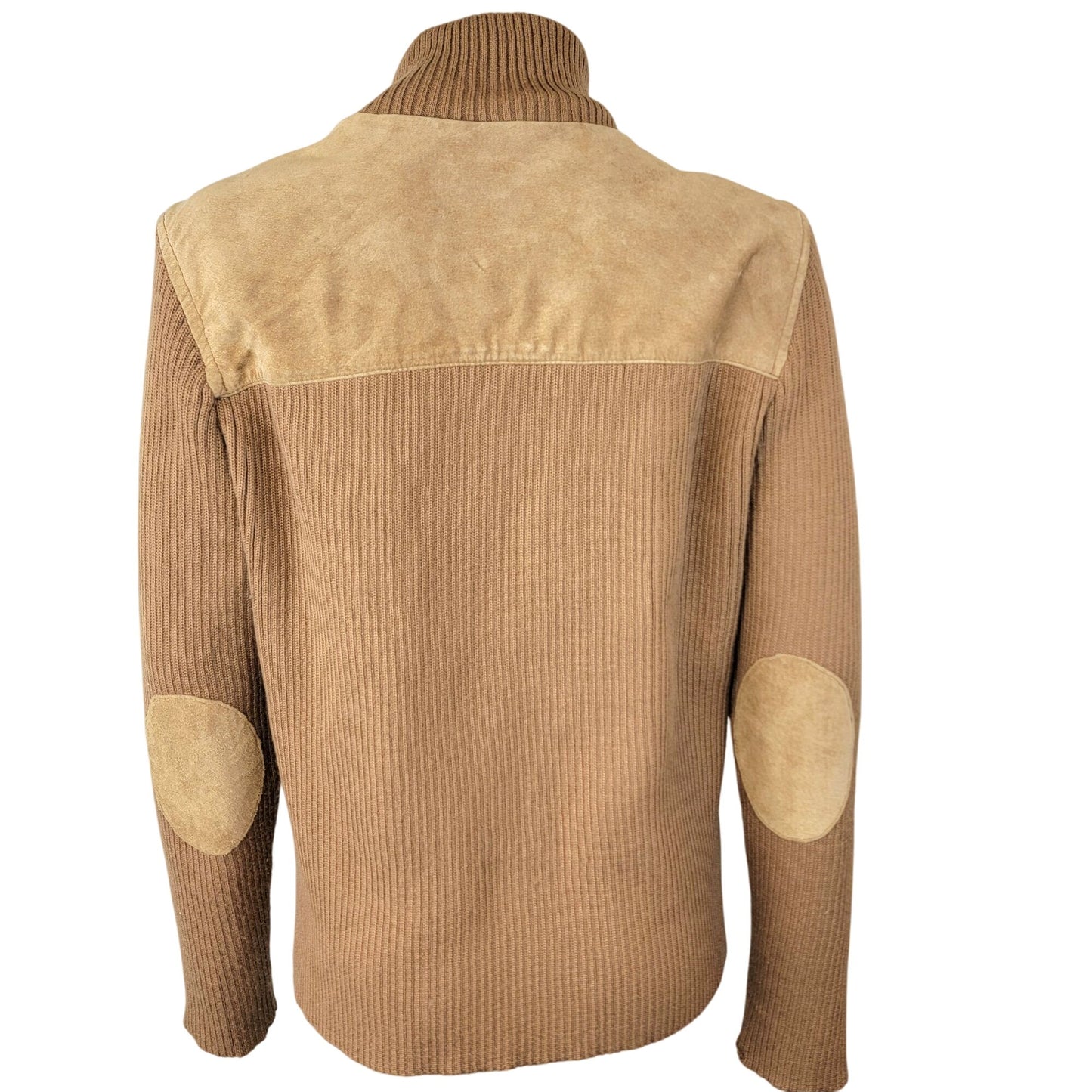 Vintage 90s Suede Leather Jacket Women Large Tan Ribbed Sleeve Zip Elbow Patch L
