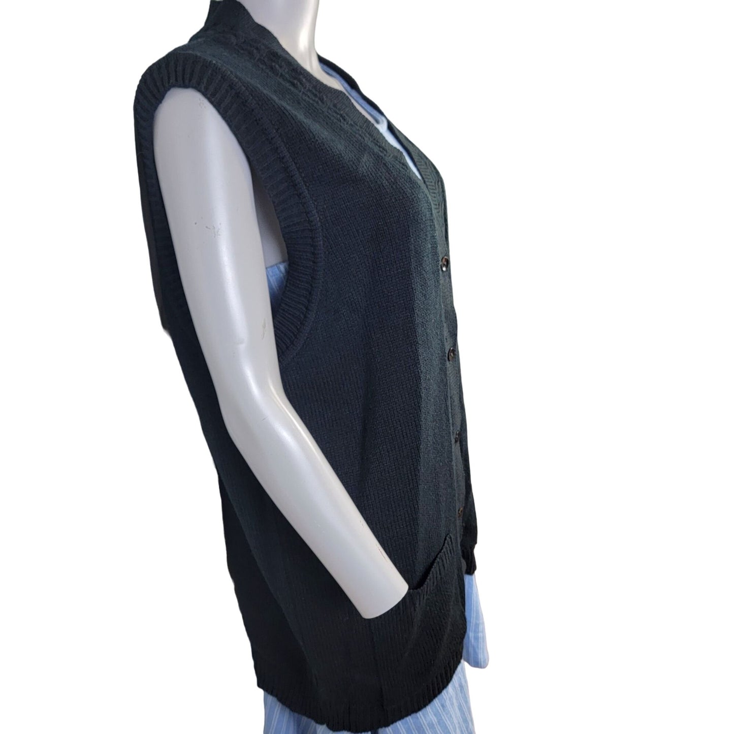Vintage 90s Long Sweater Vest Women Large Black Oversized