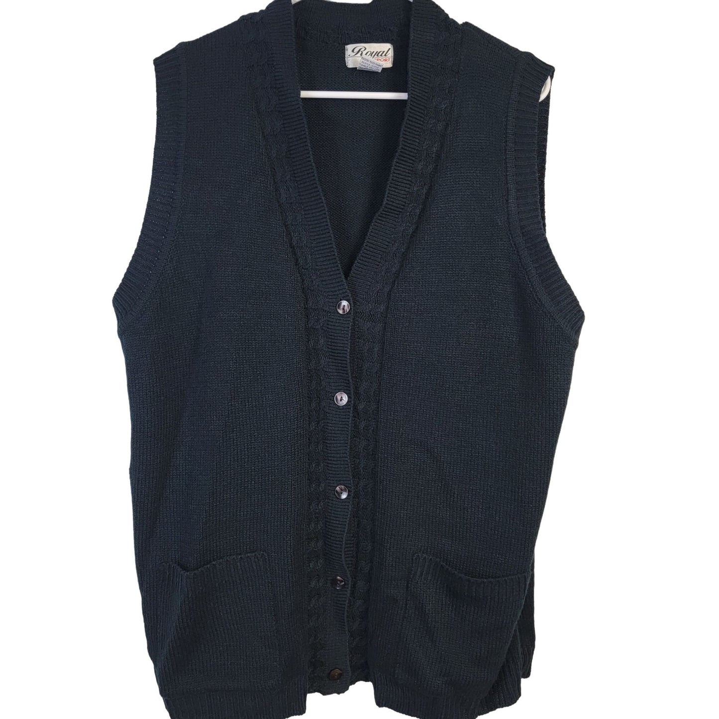 Vintage 90s Long Sweater Vest Women Large Black Oversized