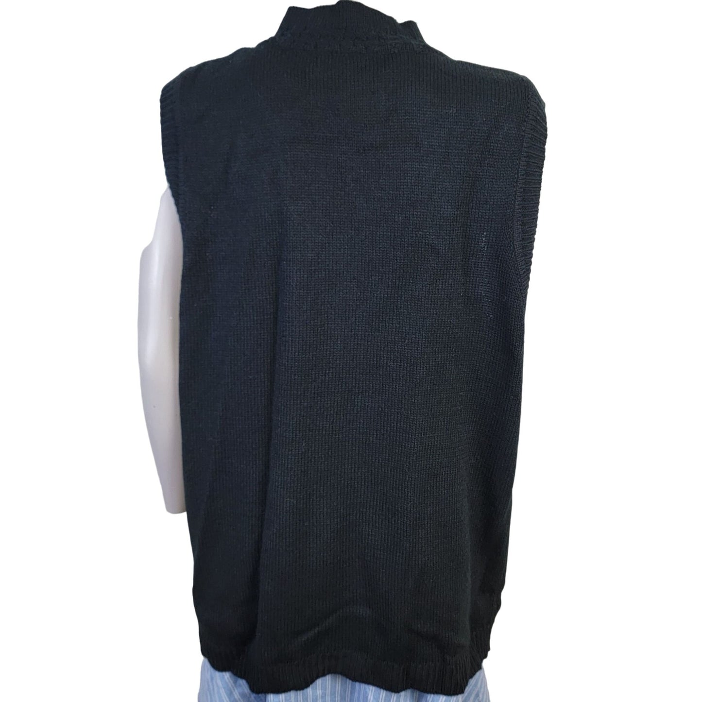 Vintage 90s Long Sweater Vest Women Large Black Oversized