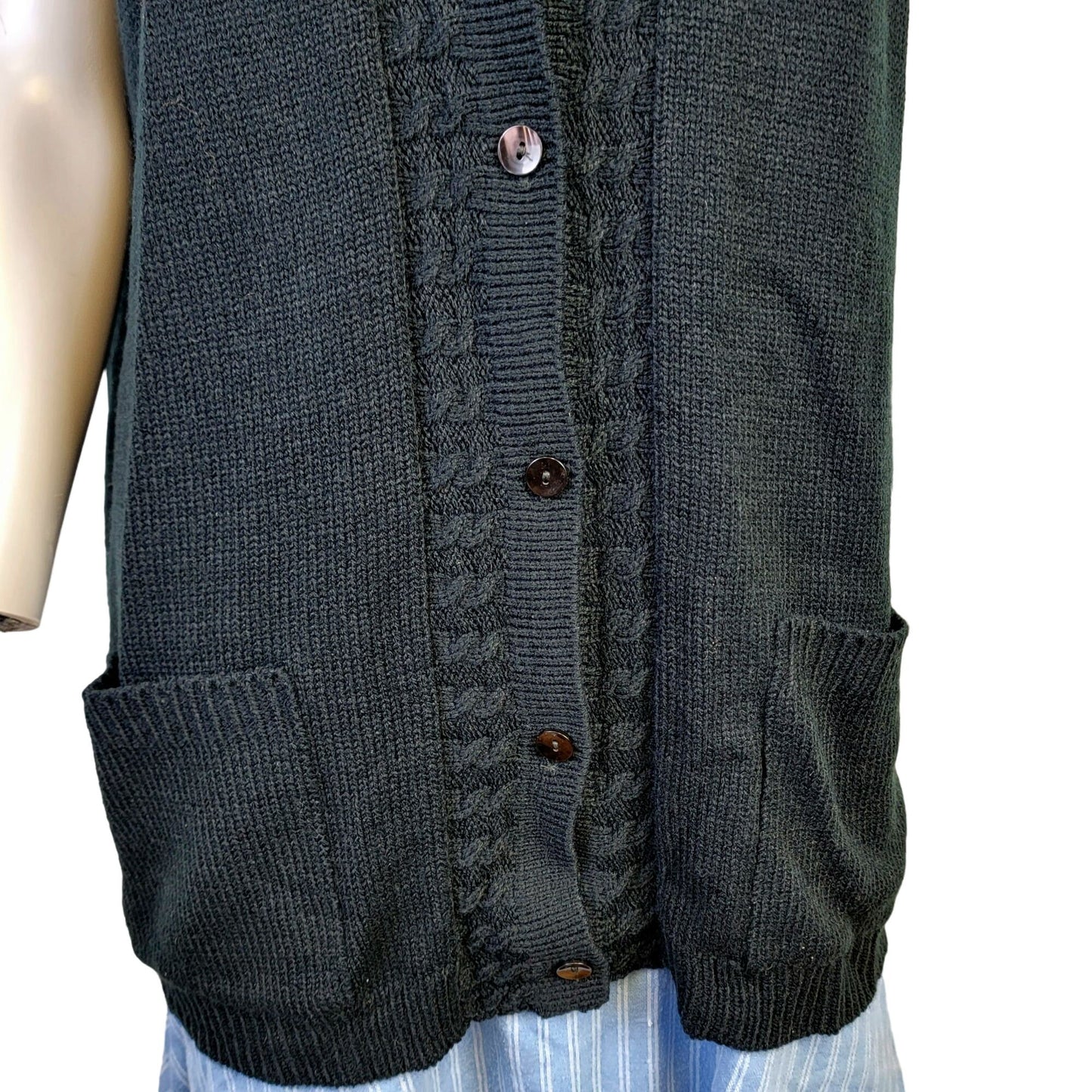 Vintage 90s Long Sweater Vest Women Large Black Oversized
