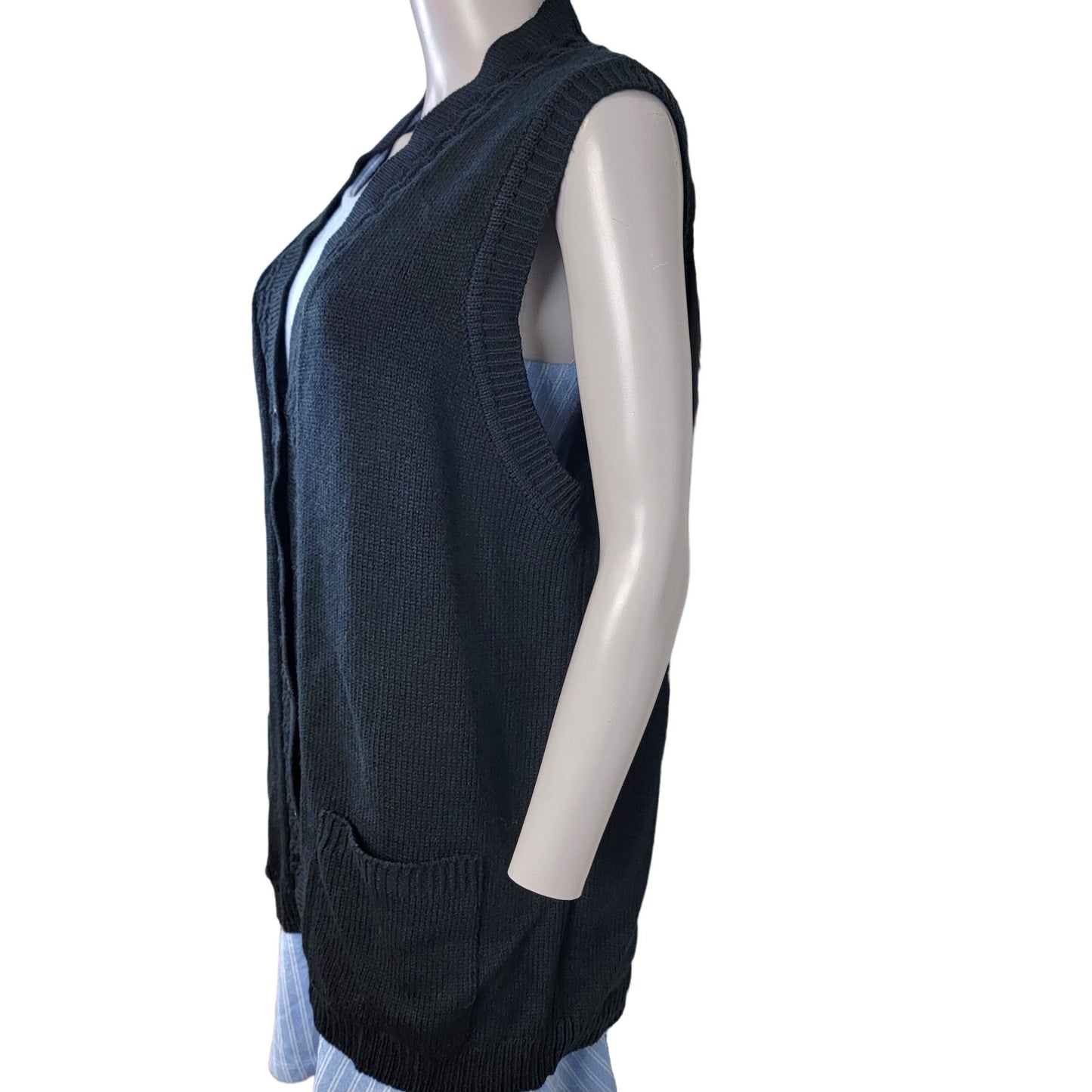 Vintage 90s Long Sweater Vest Women Large Black Oversized