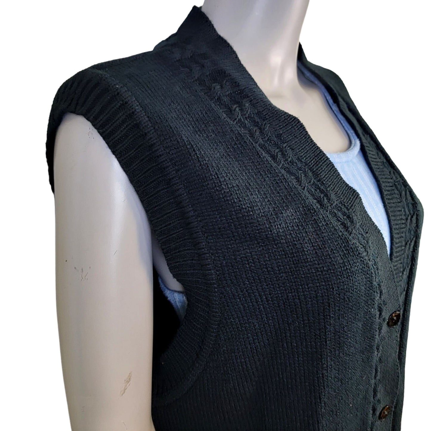 Vintage 90s Long Sweater Vest Women Large Black Oversized