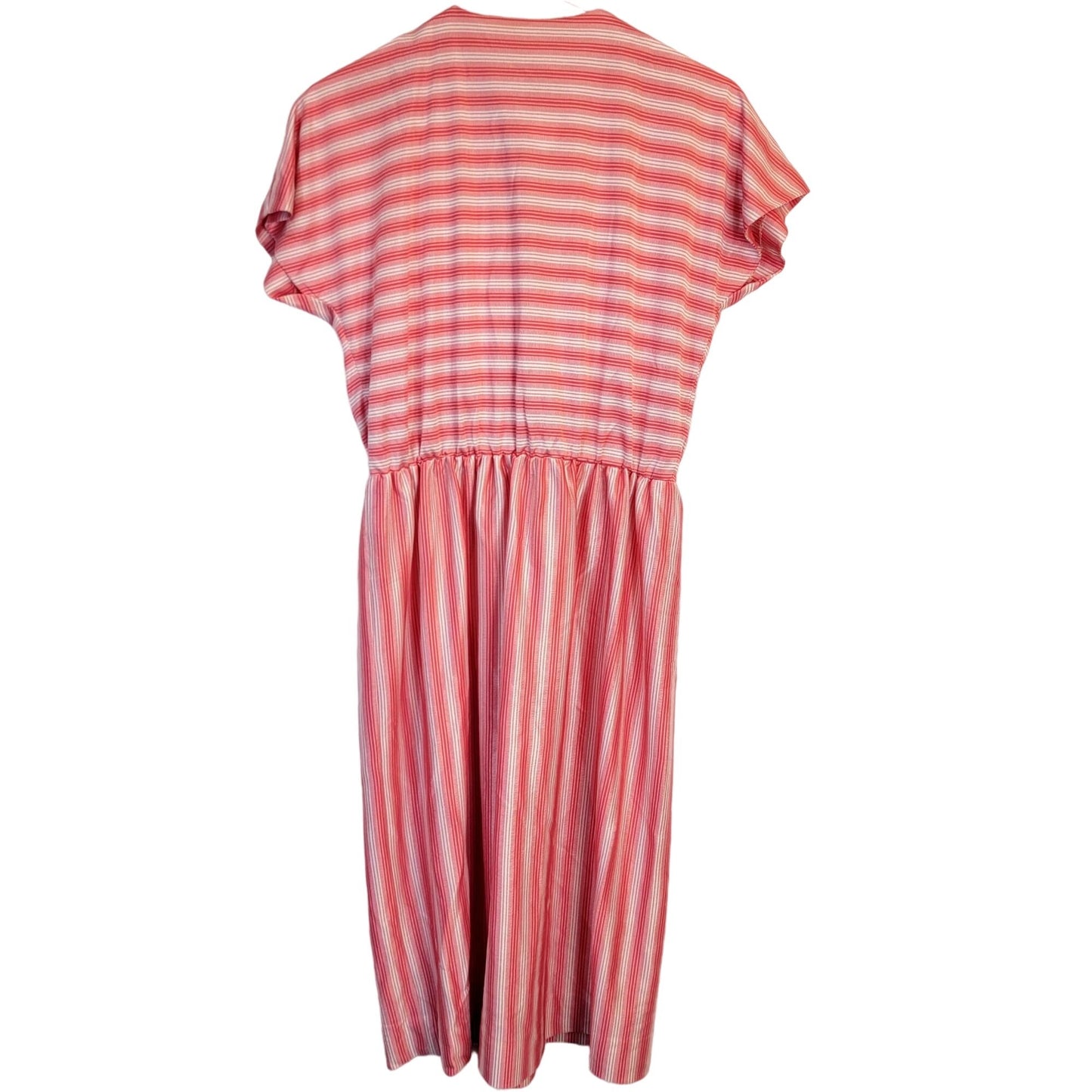 Vintage 50s Retro Stripe Button Dress Women Large Red Short Sleeve Knee Length