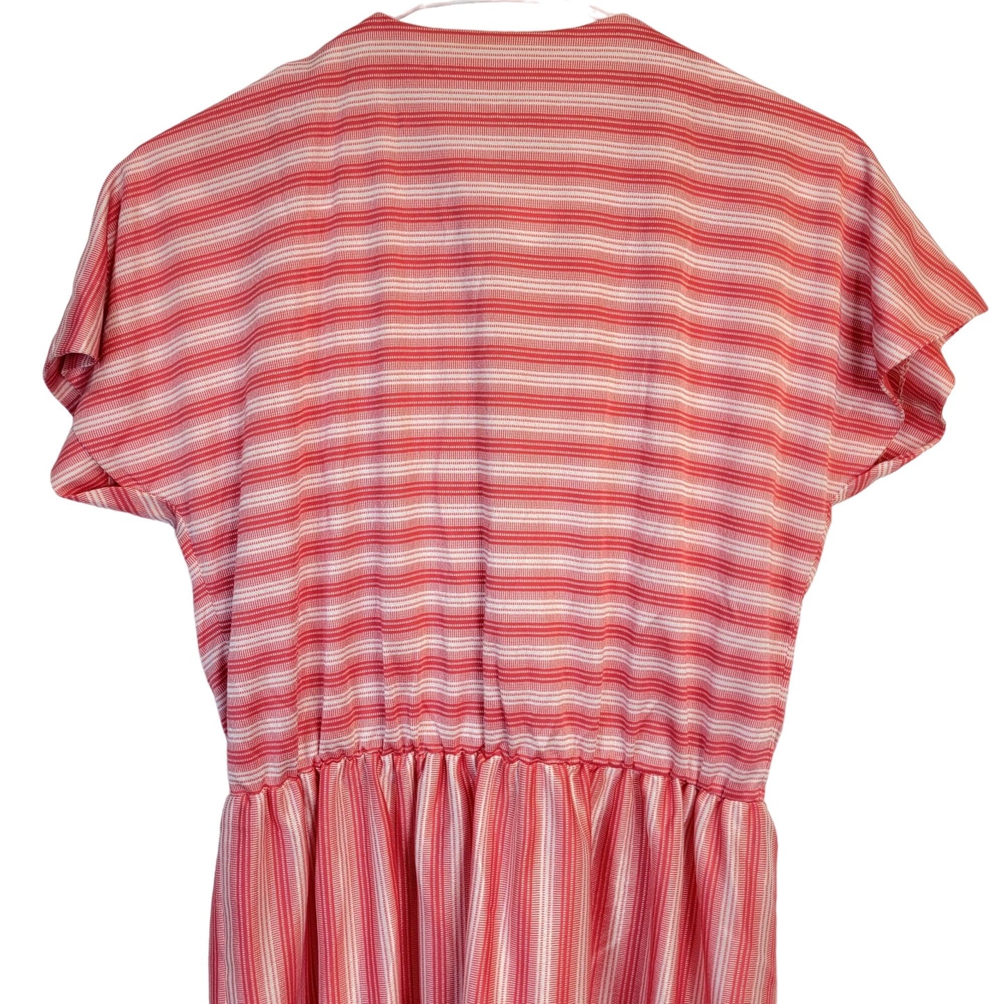 Vintage 50s Retro Stripe Button Dress Women Large Red Short Sleeve Knee Length