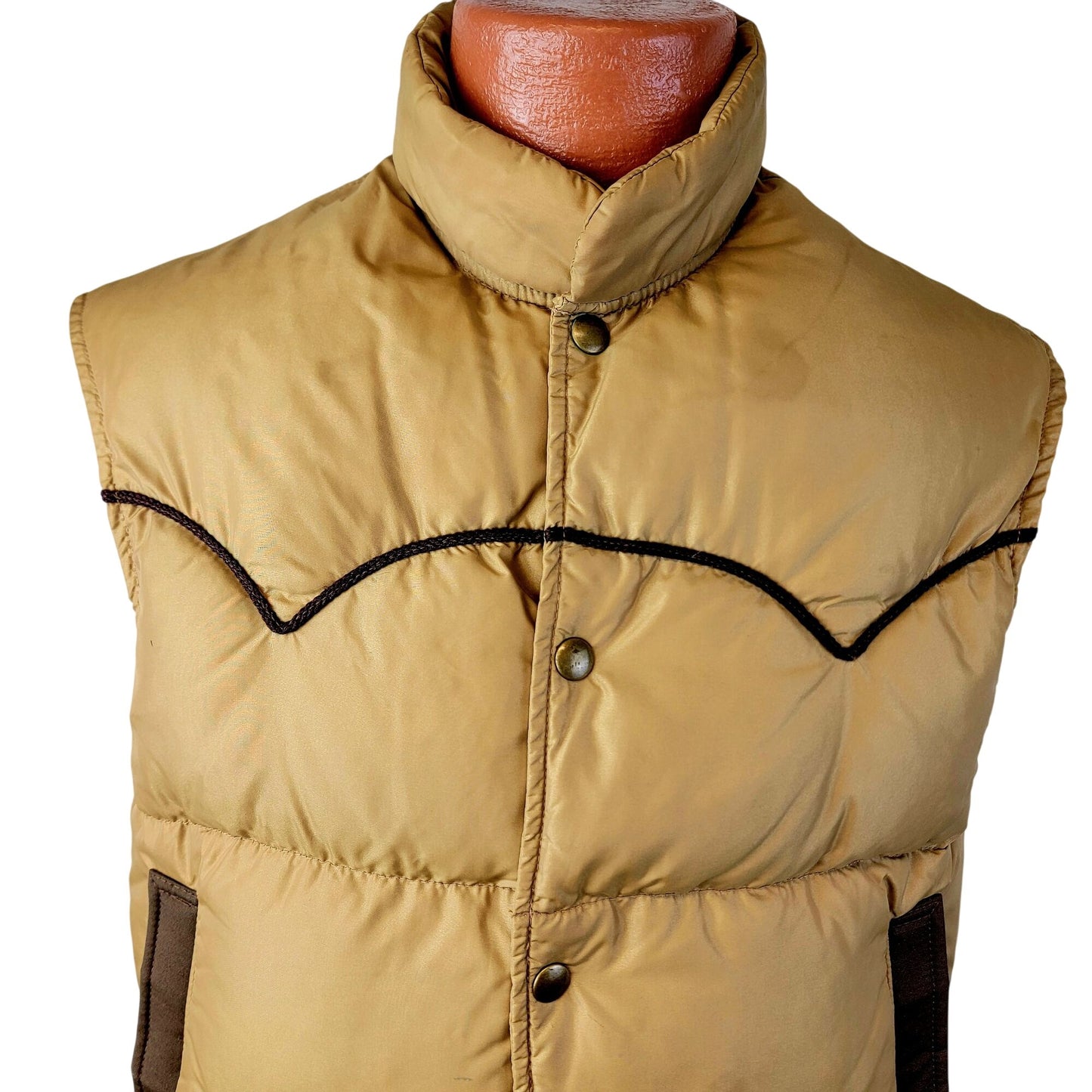 Vintage 70s Down Puff Vest Jacket Men Medium Brown Western Outdoors Coat Winter