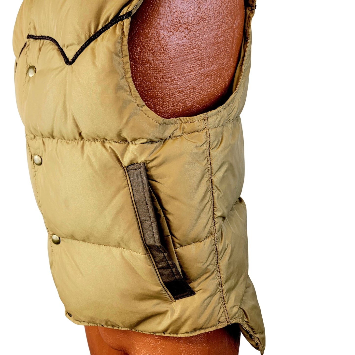 Vintage 70s Down Puff Vest Jacket Men Medium Brown Western Outdoors Coat Winter