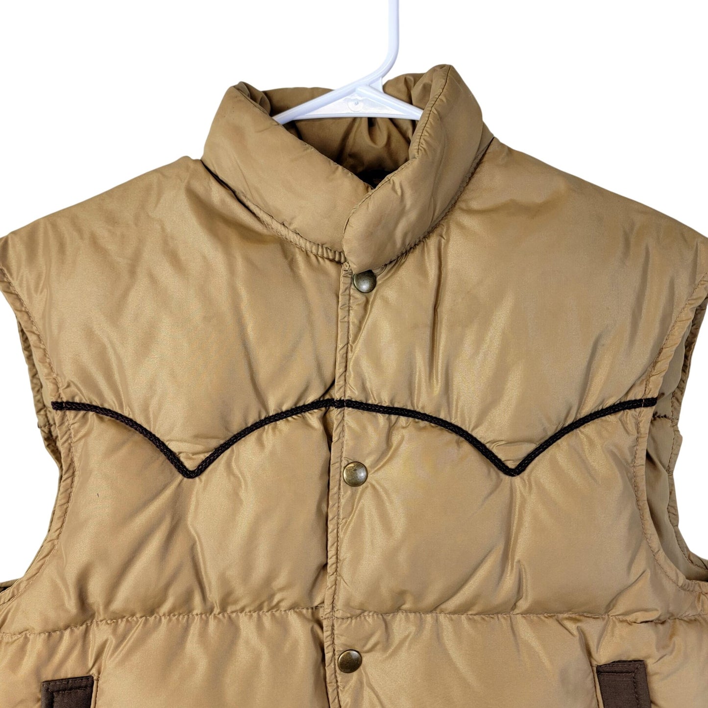 Vintage 70s Down Puff Vest Jacket Men Medium Brown Western Outdoors Coat Winter