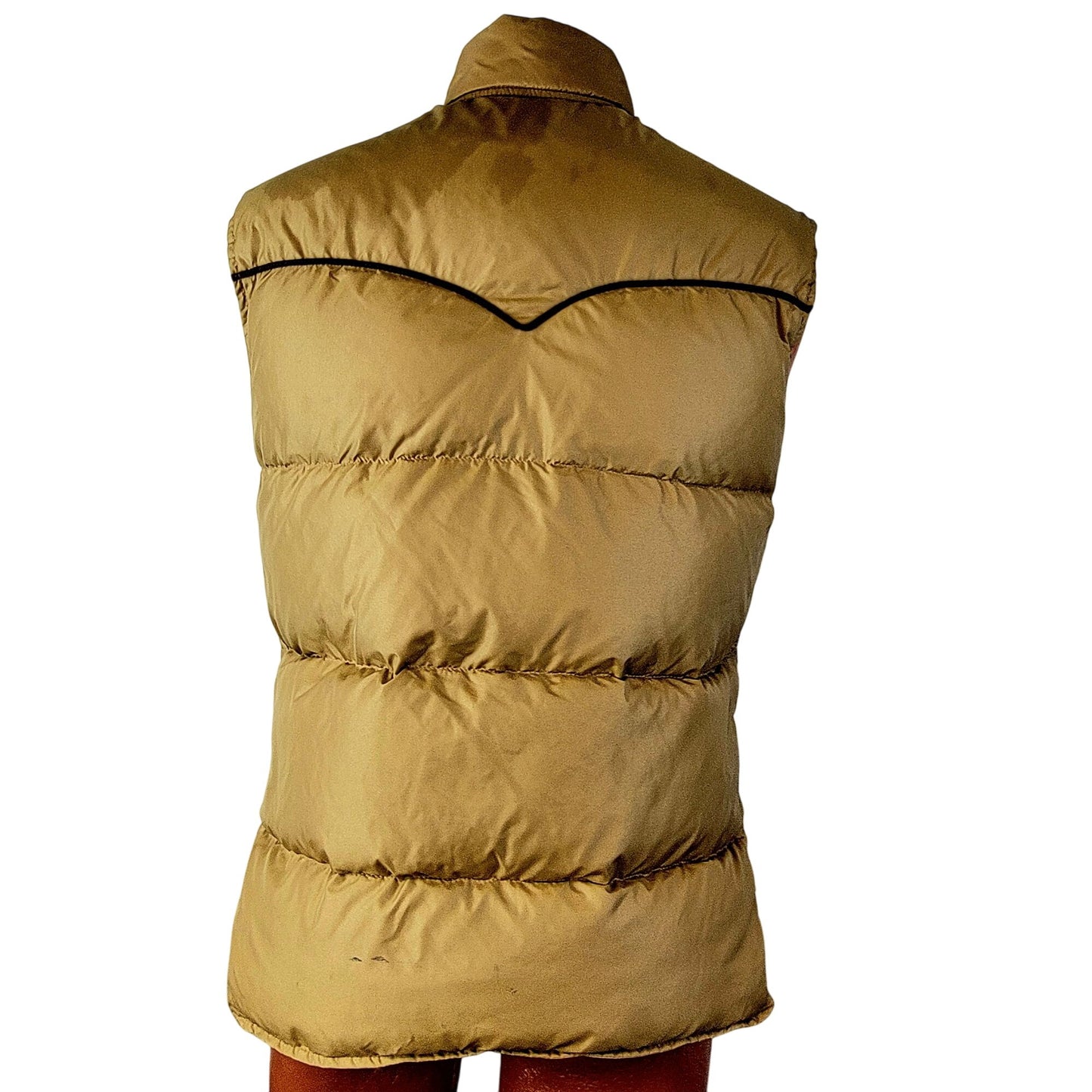 Vintage 70s Down Puff Vest Jacket Men Medium Brown Western Outdoors Coat Winter