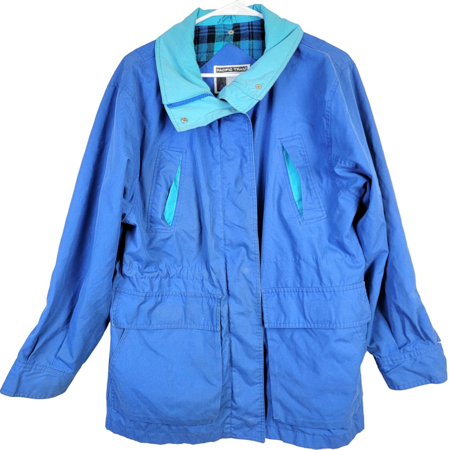 Pacific Trail Vintage 80s Coat Women Medium Blue Plaid Jacket Outdoors