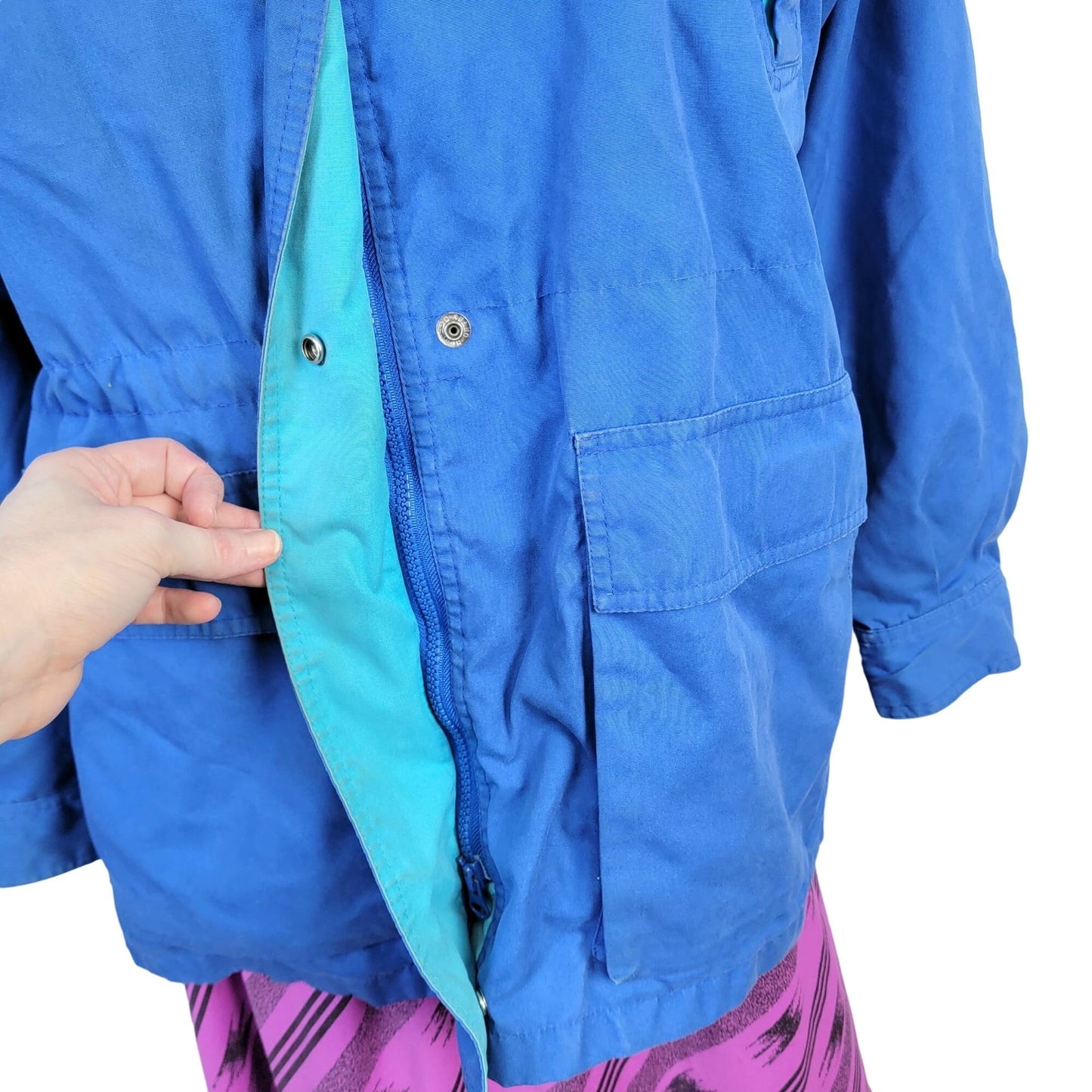 Pacific Trail Vintage 80s Coat Women Medium Blue Plaid Jacket Outdoors