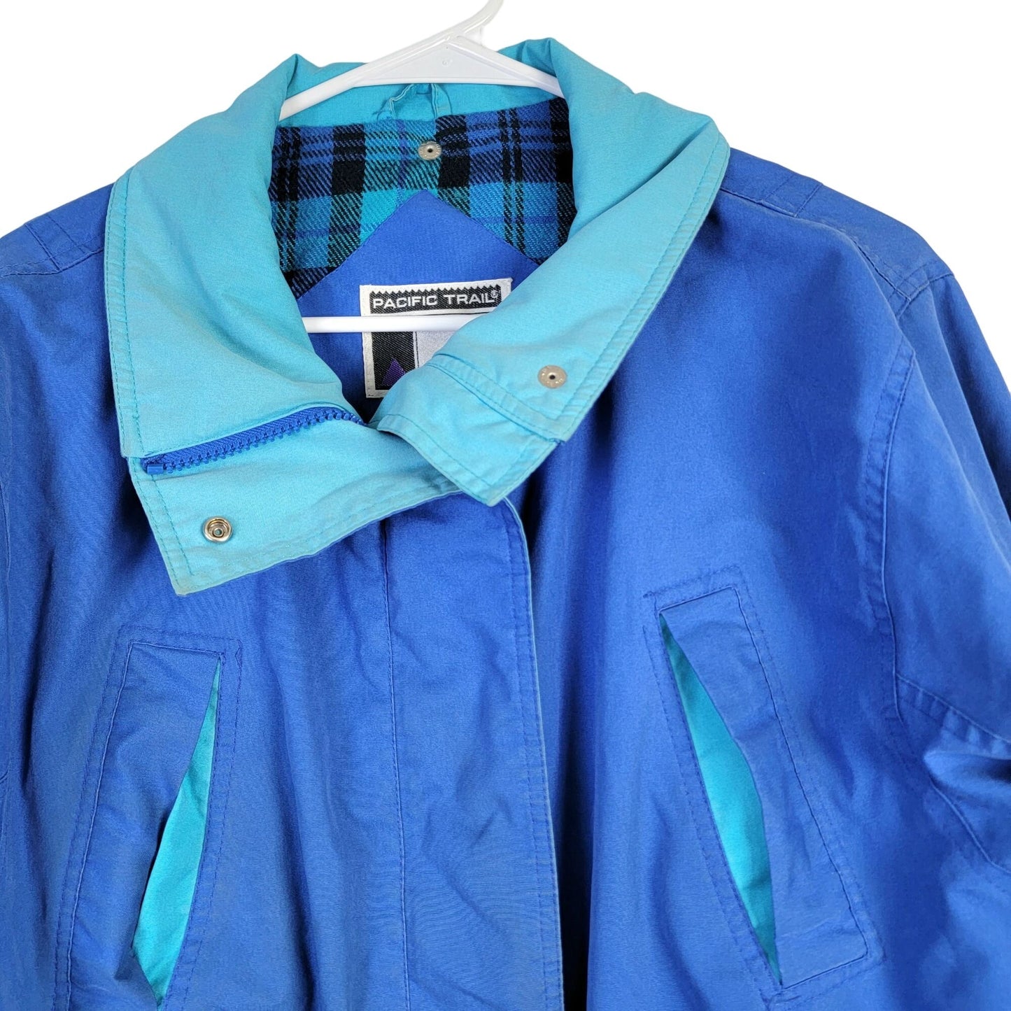 Pacific Trail Vintage 80s Coat Women Medium Blue Plaid Jacket Outdoors