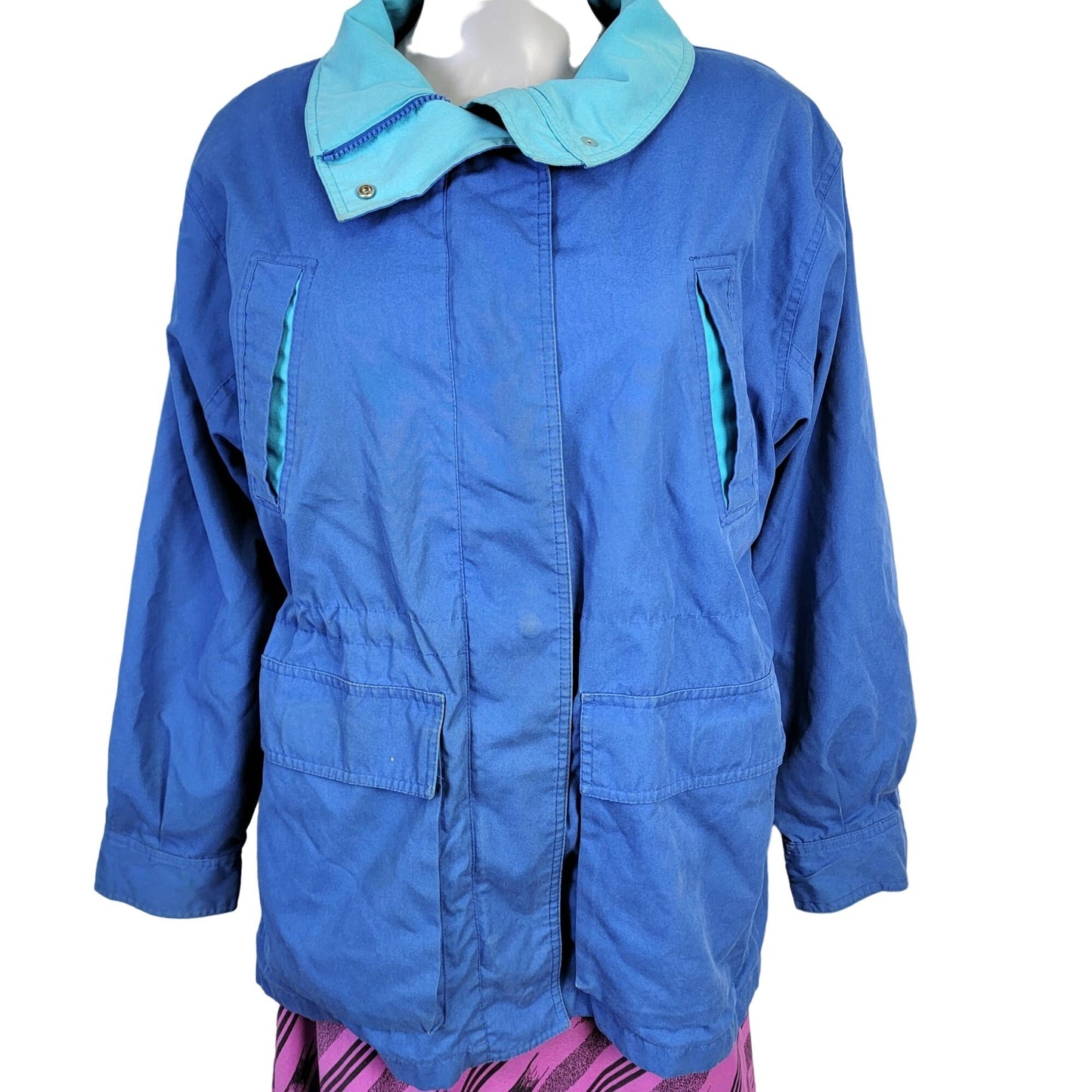 Pacific Trail Vintage 80s Coat Women Medium Blue Plaid Jacket Outdoors